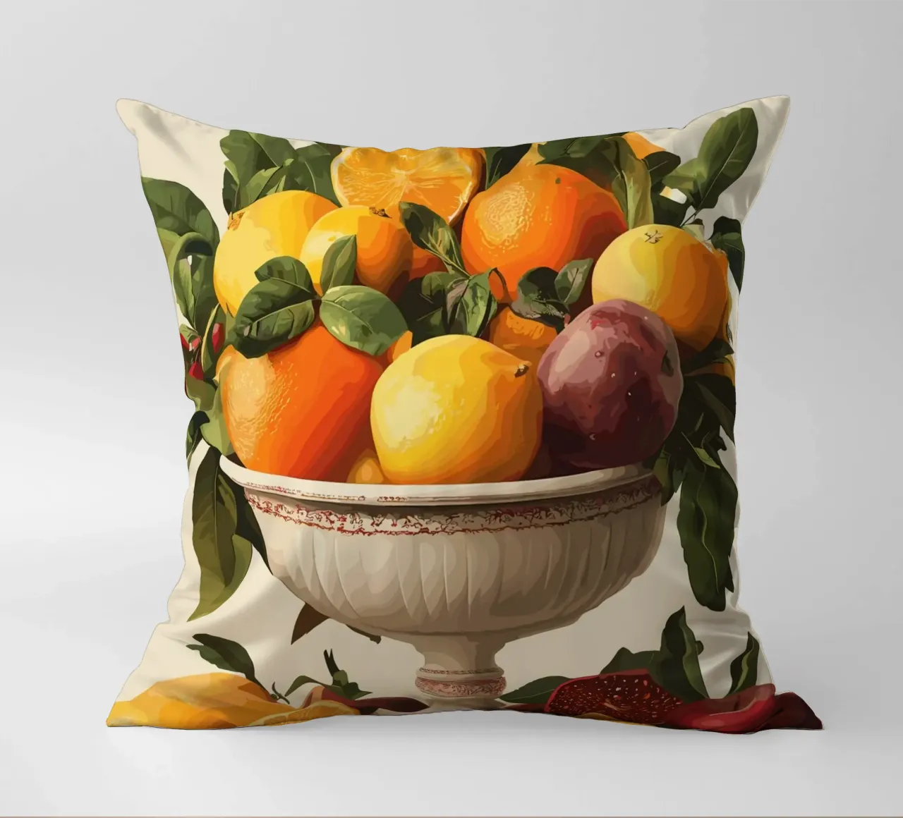 Natura morta con frutta in una ciotola classica cuscino da pixelbull - medieval art and more