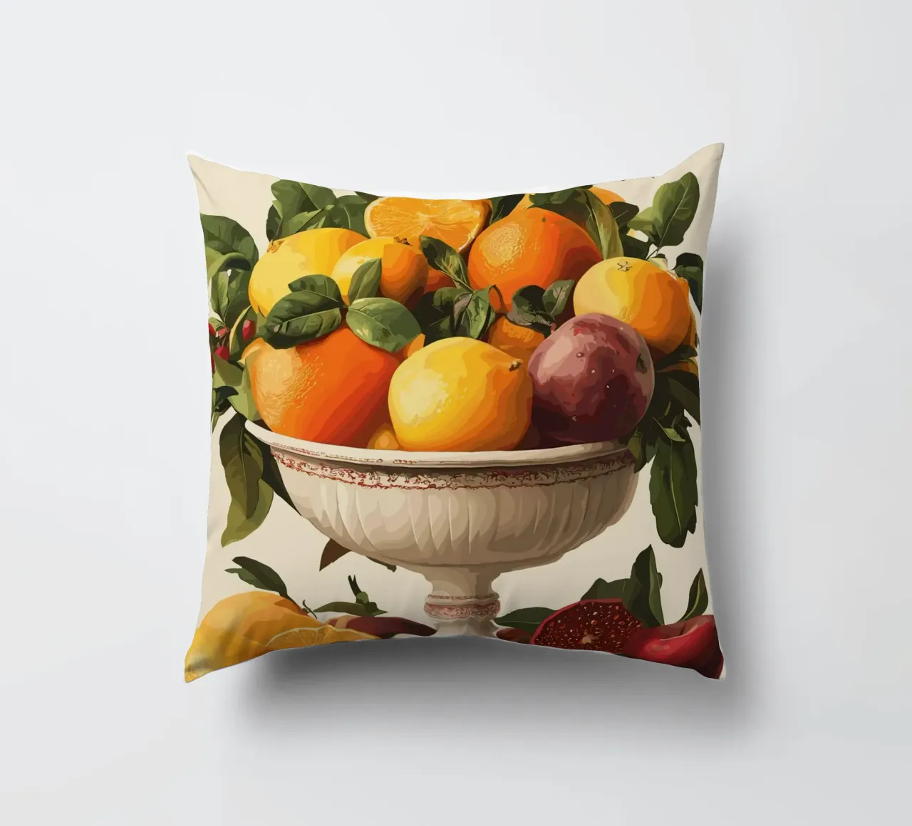 Natura morta con frutta in una ciotola classica cuscino da pixelbull - medieval art and more