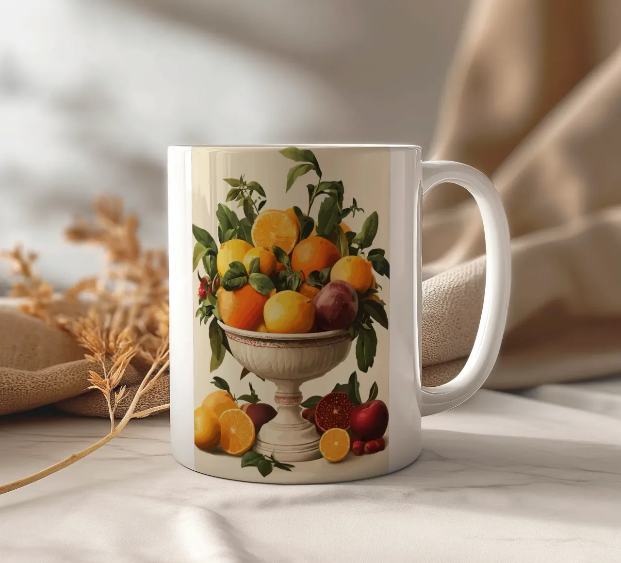 Natura morta con frutta in una ciotola classica tazza in ceramica da pixelbull - medieval art and more