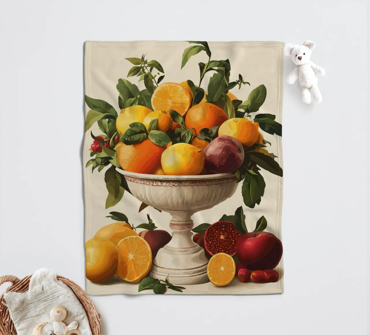 Natura morta con frutta in una ciotola classica coperta in pile da pixelbull - medieval art and more
