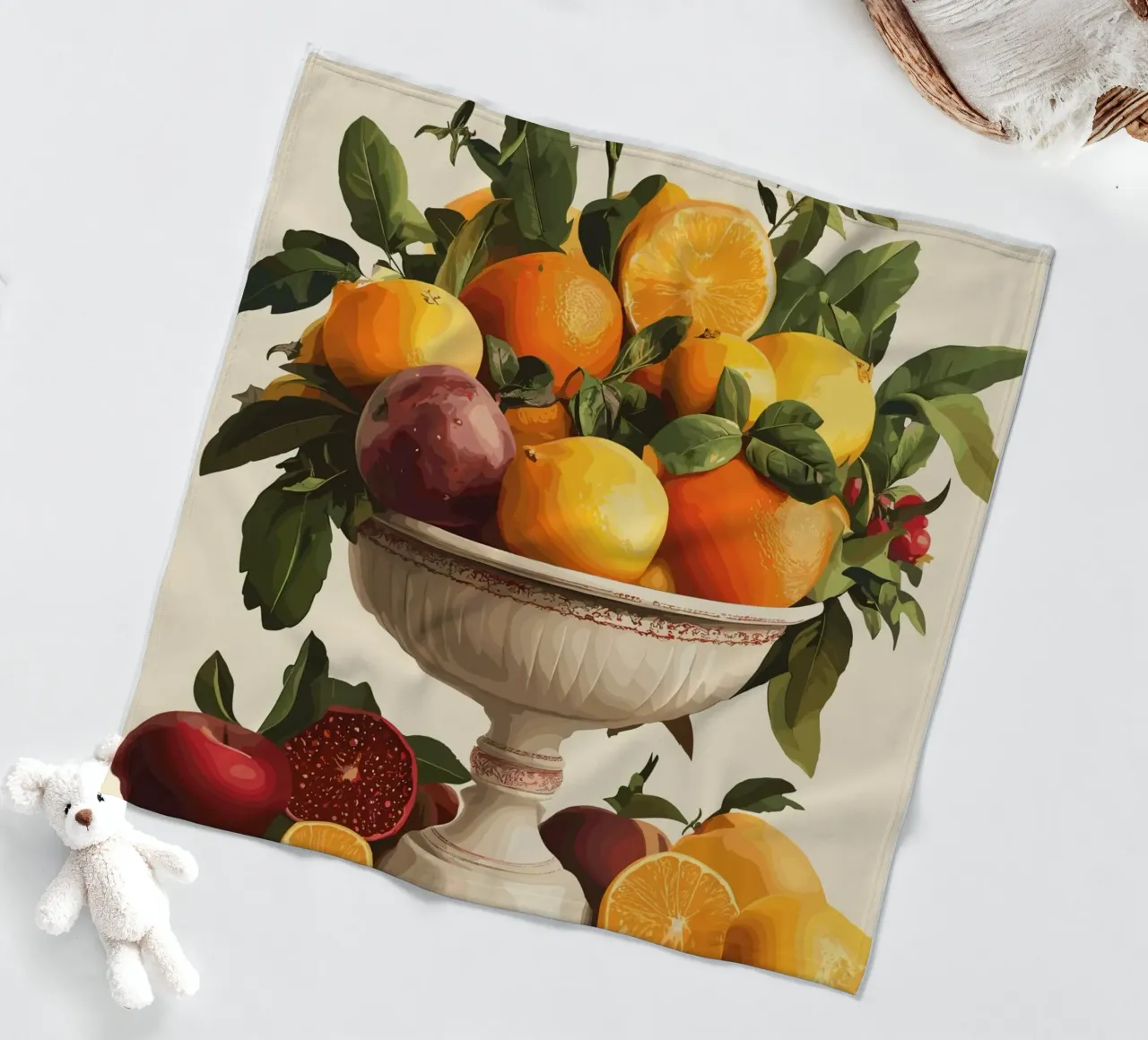Natura morta con frutta in una ciotola classica coperta in pile da pixelbull - medieval art and more
