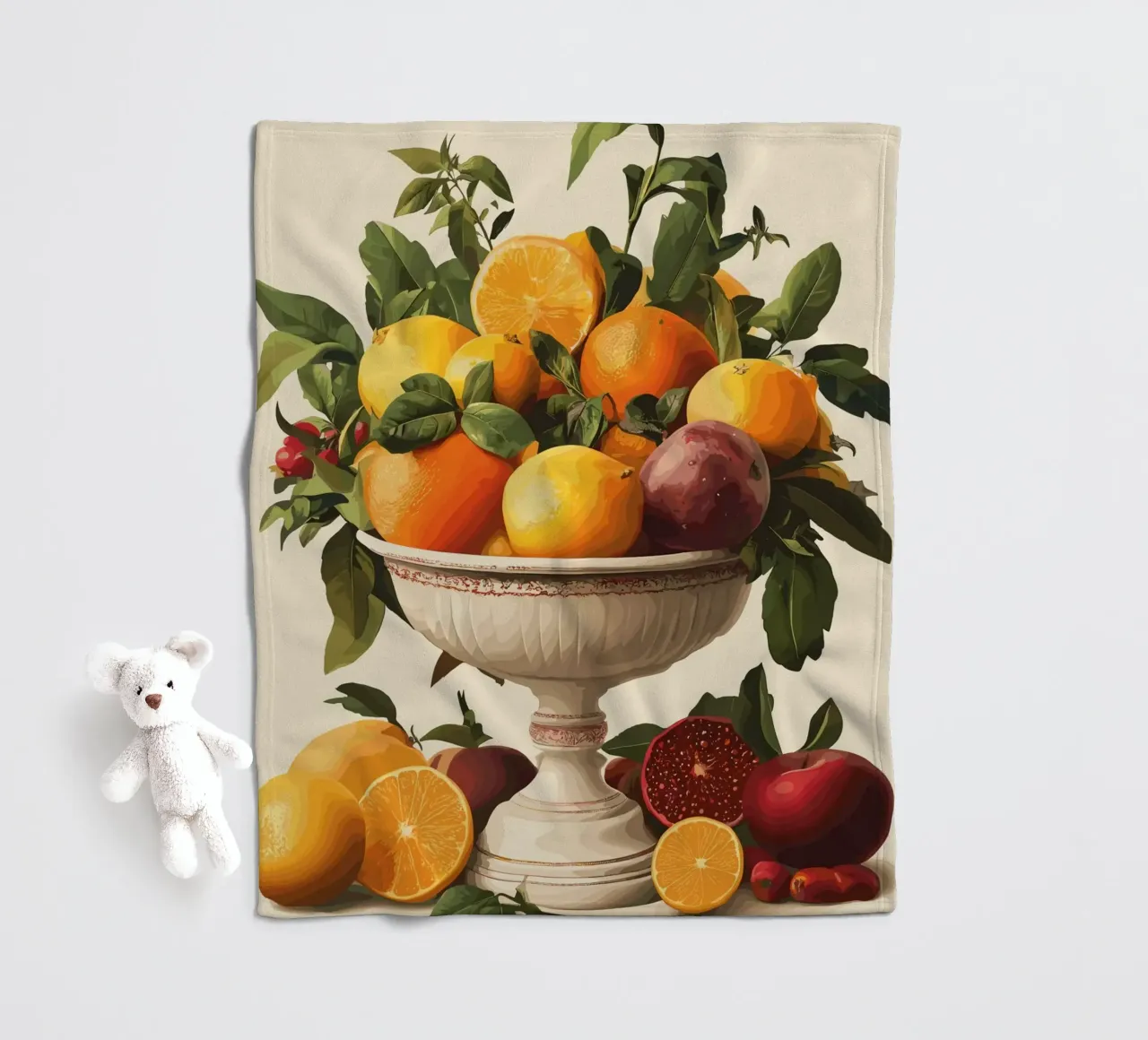 Natura morta con frutta in una ciotola classica coperta in pile da pixelbull - medieval art and more