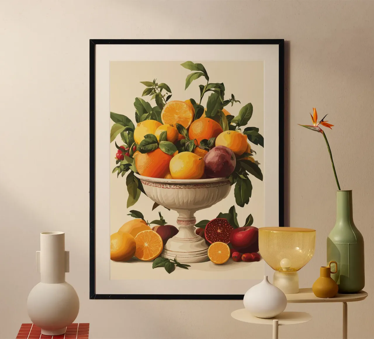 Natura morta con frutta in una ciotola classica carta hahnemühle da pixelbull - medieval art and more