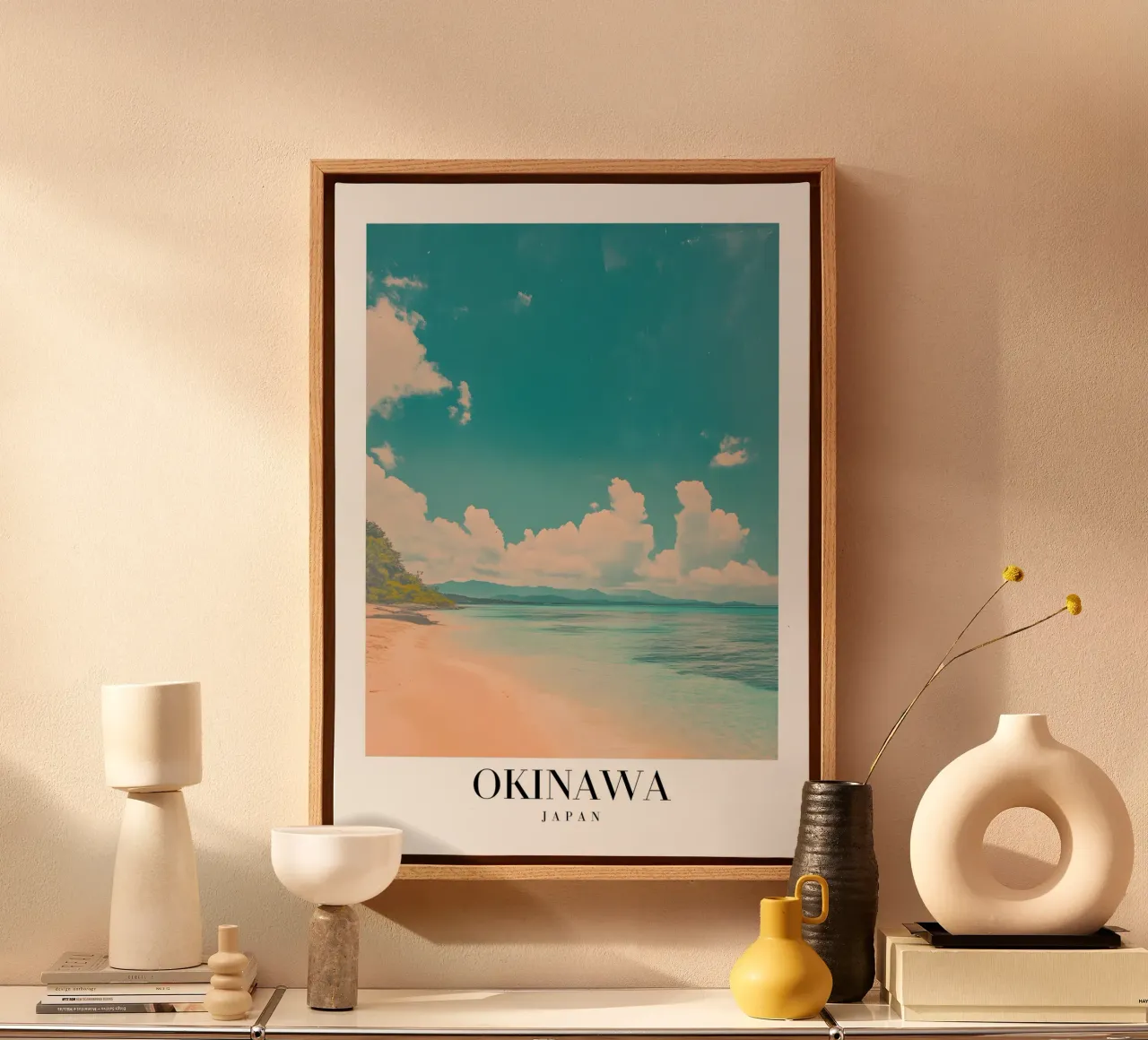 Stampa d'arte sulla spiaggia di Okinawa - Paradiso tropicale giapponese tela con Cornice a cassetta da homdeco