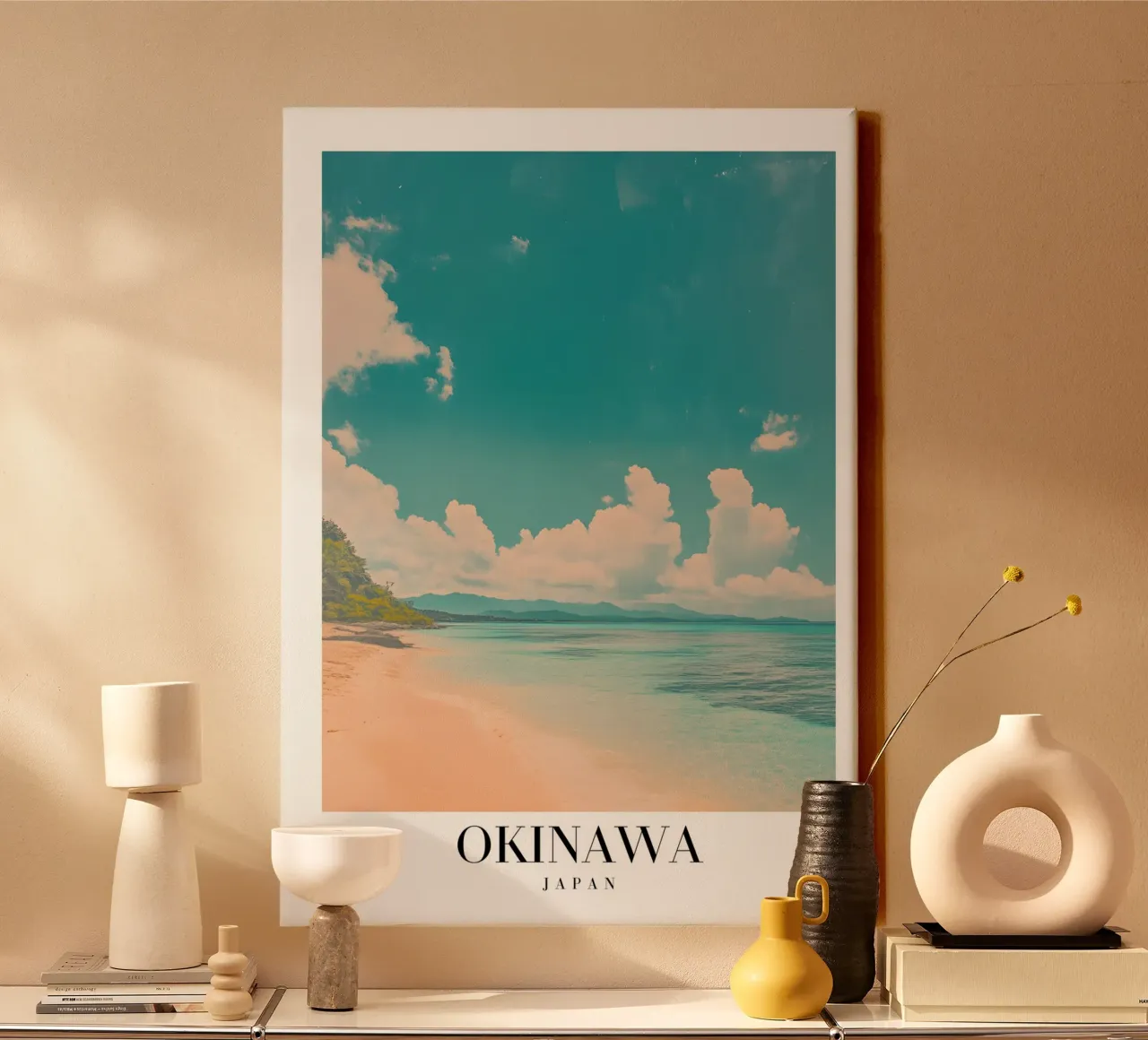 Stampa d'arte sulla spiaggia di Okinawa - Paradiso tropicale giapponese tela con Cornice a cassetta da homdeco