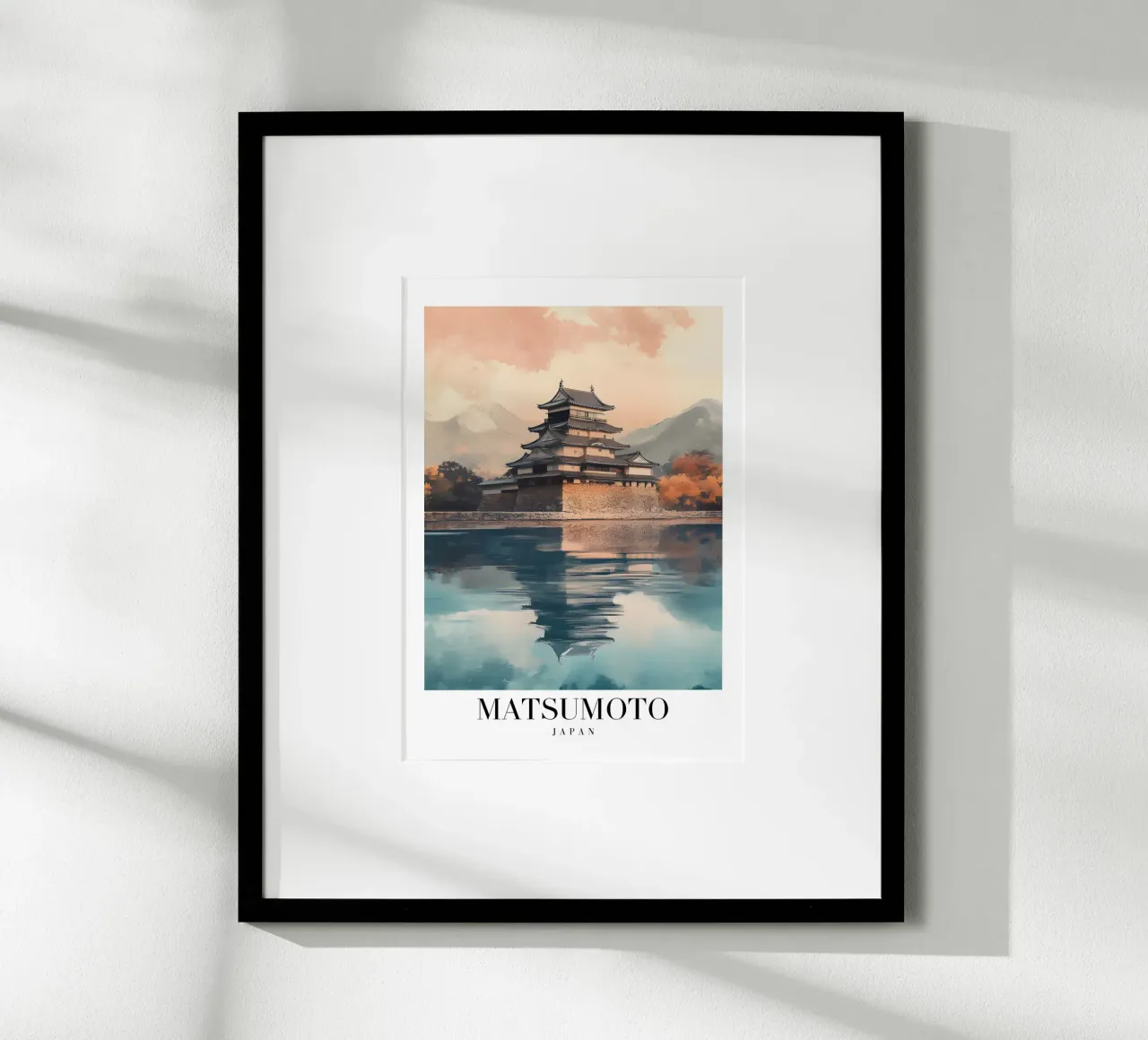 Stampa d'arte del castello di Matsumoto - Punto di riferimento giapponese poster con telaio in plastica da homdeco