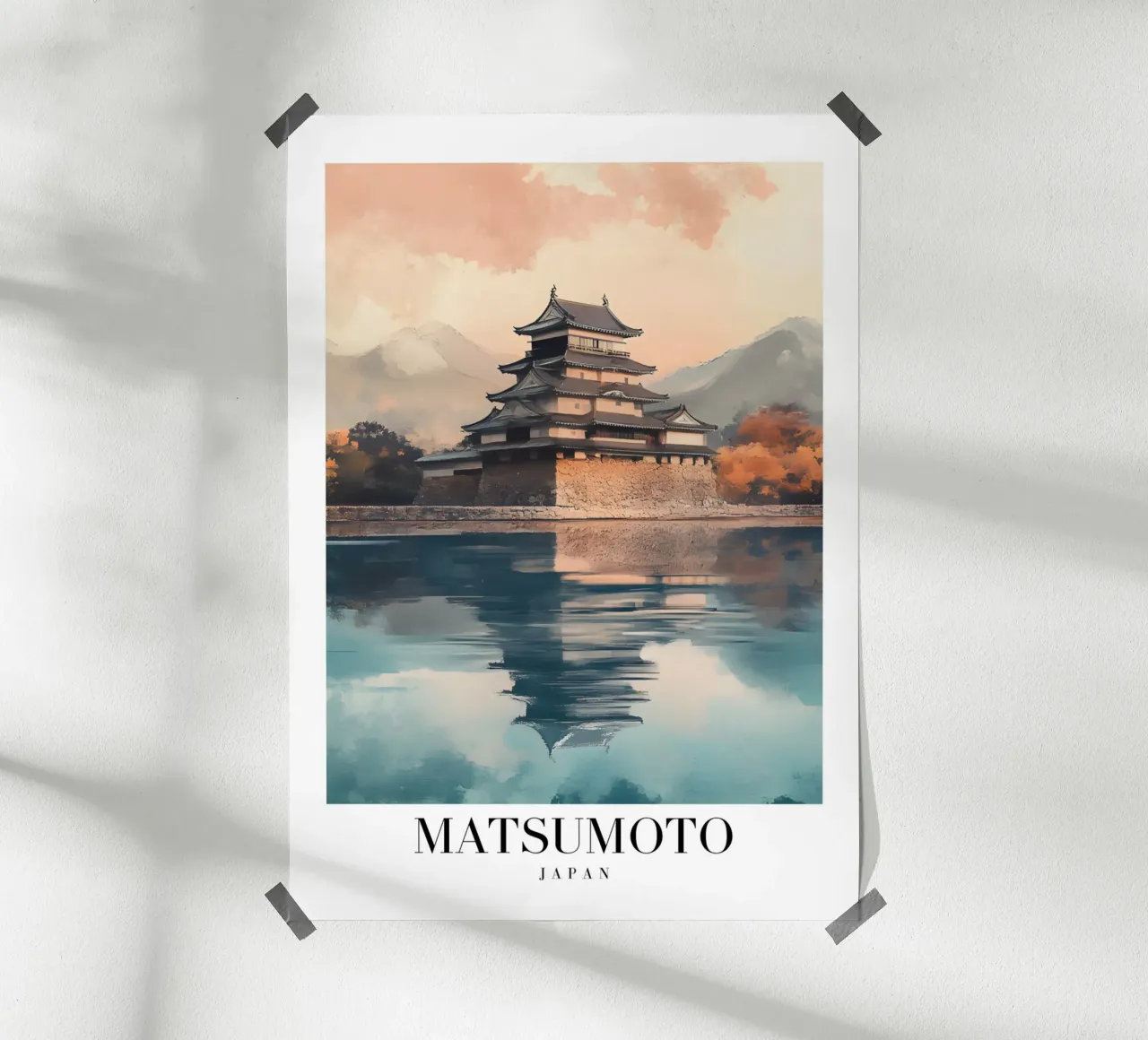 Stampa d'arte del castello di Matsumoto - Punto di riferimento giapponese poster con telaio in plastica da homdeco