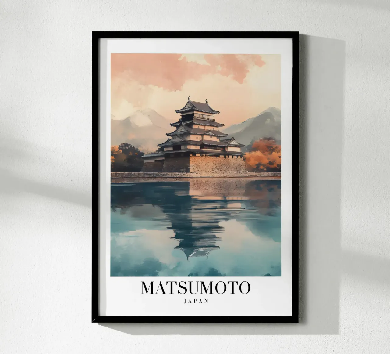 Stampa d'arte del castello di Matsumoto - Punto di riferimento giapponese poster con telaio in plastica da homdeco