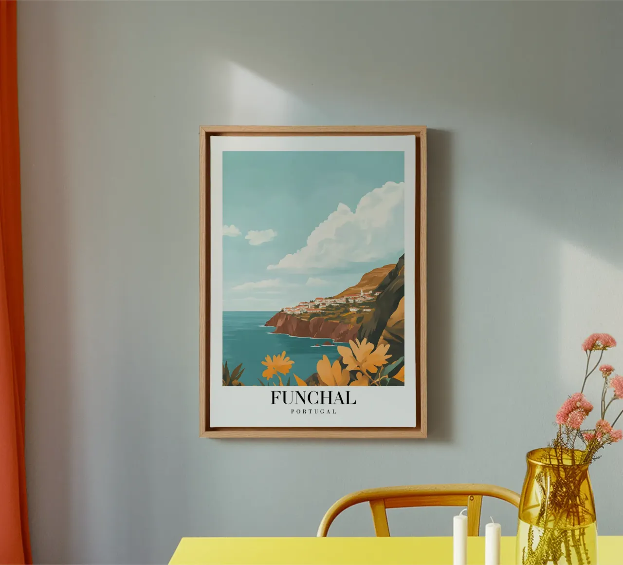 Funchal Madeira Kunstdruk - Kuststad & Kliffen canvas met Baklijst van homdeco
