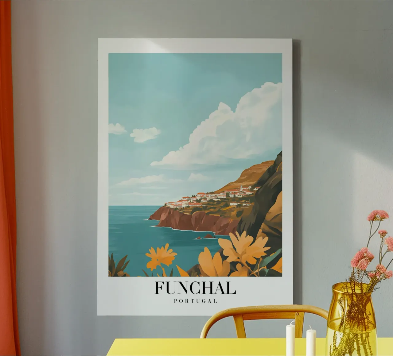 Funchal Madeira Kunstdruk - Kuststad & Kliffen canvas met Baklijst van homdeco