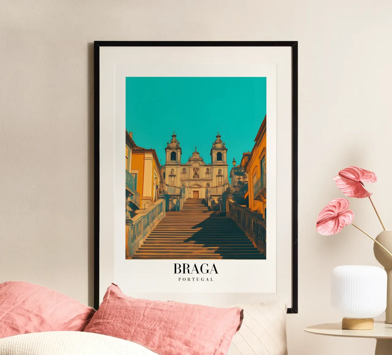 Stampa d'arte sul santuario di Braga - Scale barocche portoghesi poster con telaio in alluminio da homdeco
