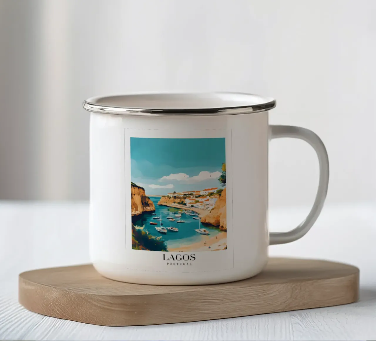 Lagos Algarve Kunstdruk - Kustkliffen & Boten emaille mok van homdeco