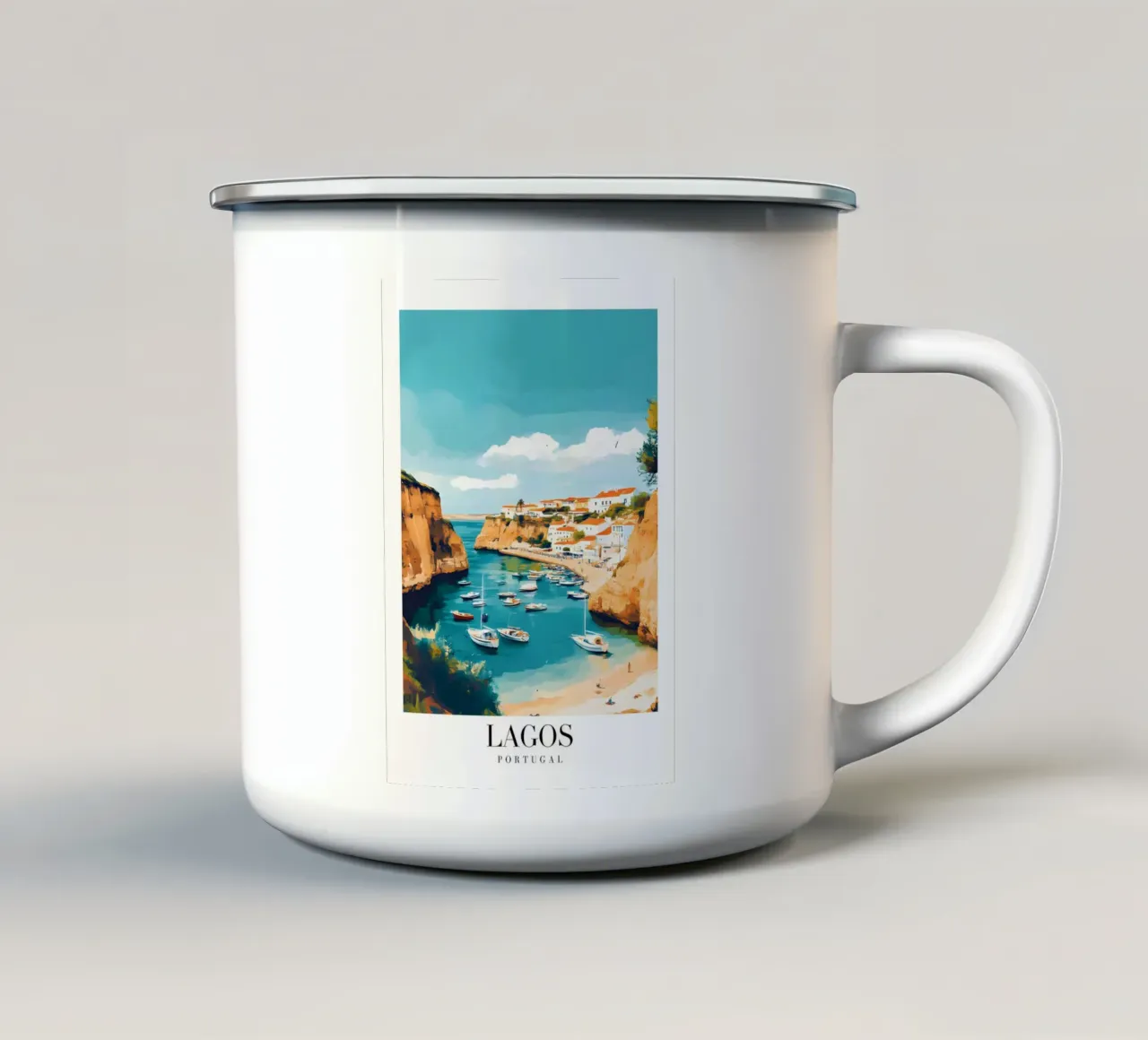 Lagos Algarve Kunstdruk - Kustkliffen & Boten emaille mok van homdeco
