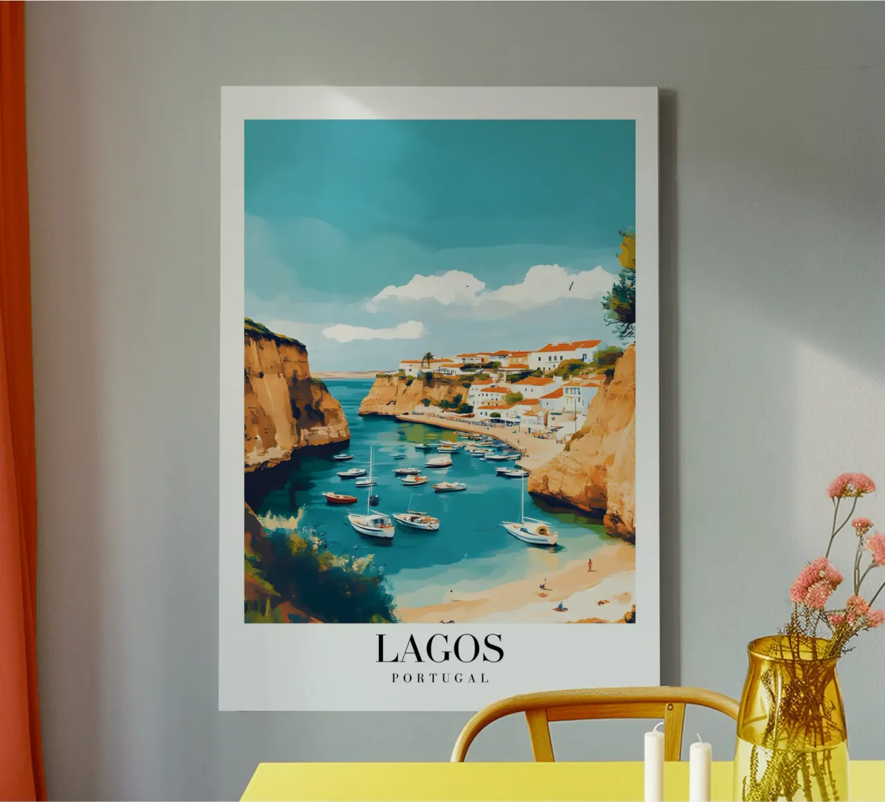 Lagos Algarve Kunstdruk - Kustkliffen & Boten canvas met Baklijst van homdeco
