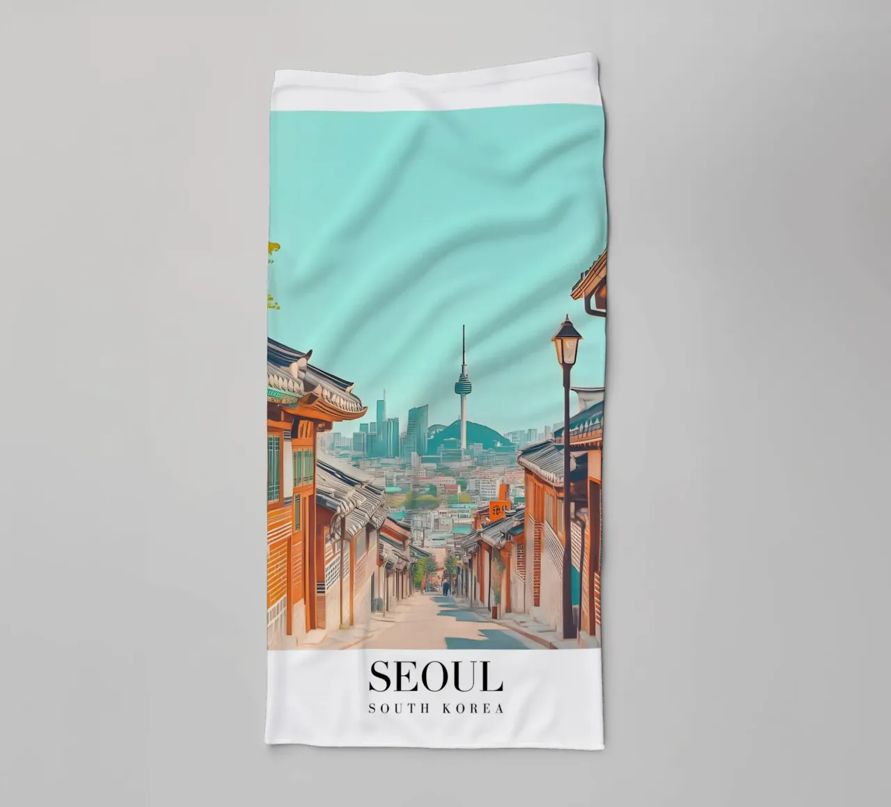 Seoul N Tower Kunstdruck - Traditionelle koreanische Stadt Handtuch von homdeco