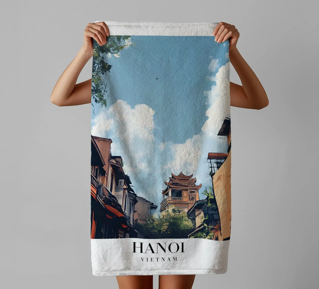 Hanoi Old Quarter Art Print - Vietnamese Charm towel by homdeco