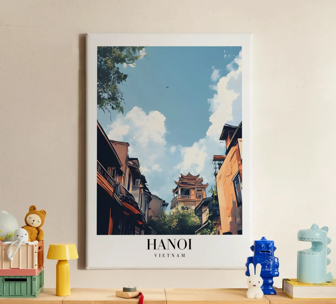 Hanoi Old Quarter Art Print - Vietnamese charme canvas met Baklijst van homdeco