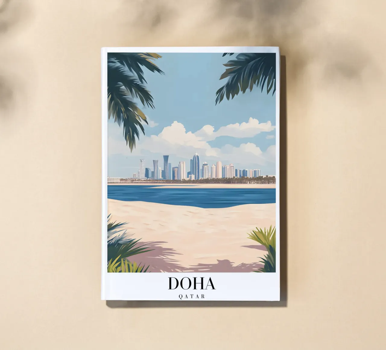 Doha Skyline Art Print - Qatar Beach & Palms notebook by homdeco