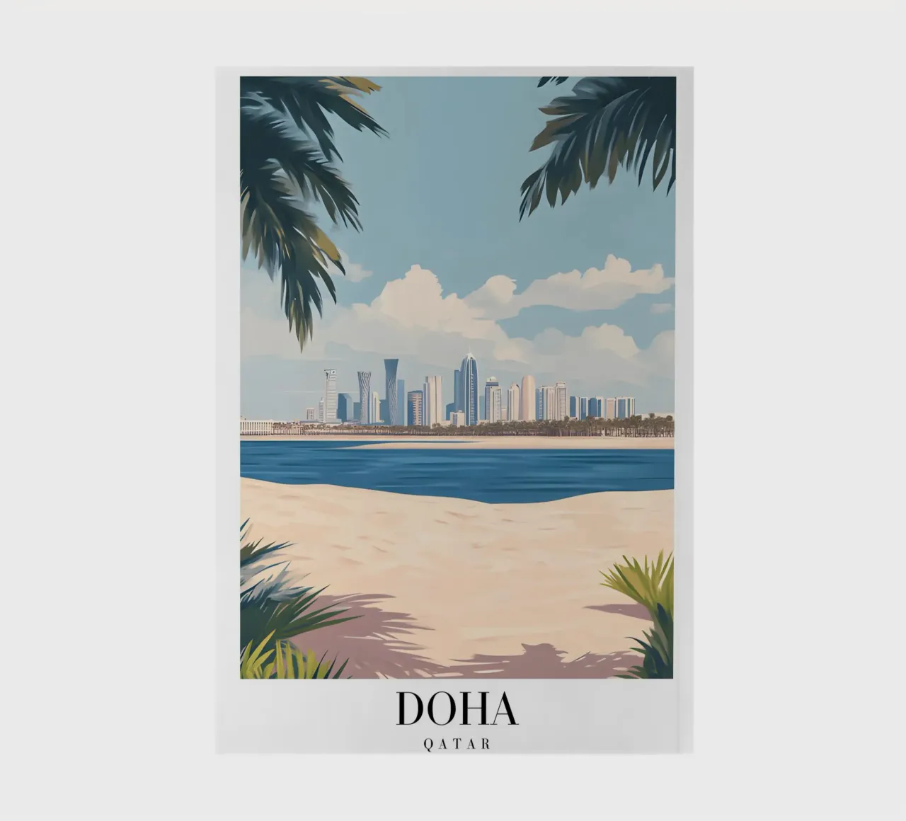 Doha Skyline Art Print - Qatar Beach & Palms notebook by homdeco