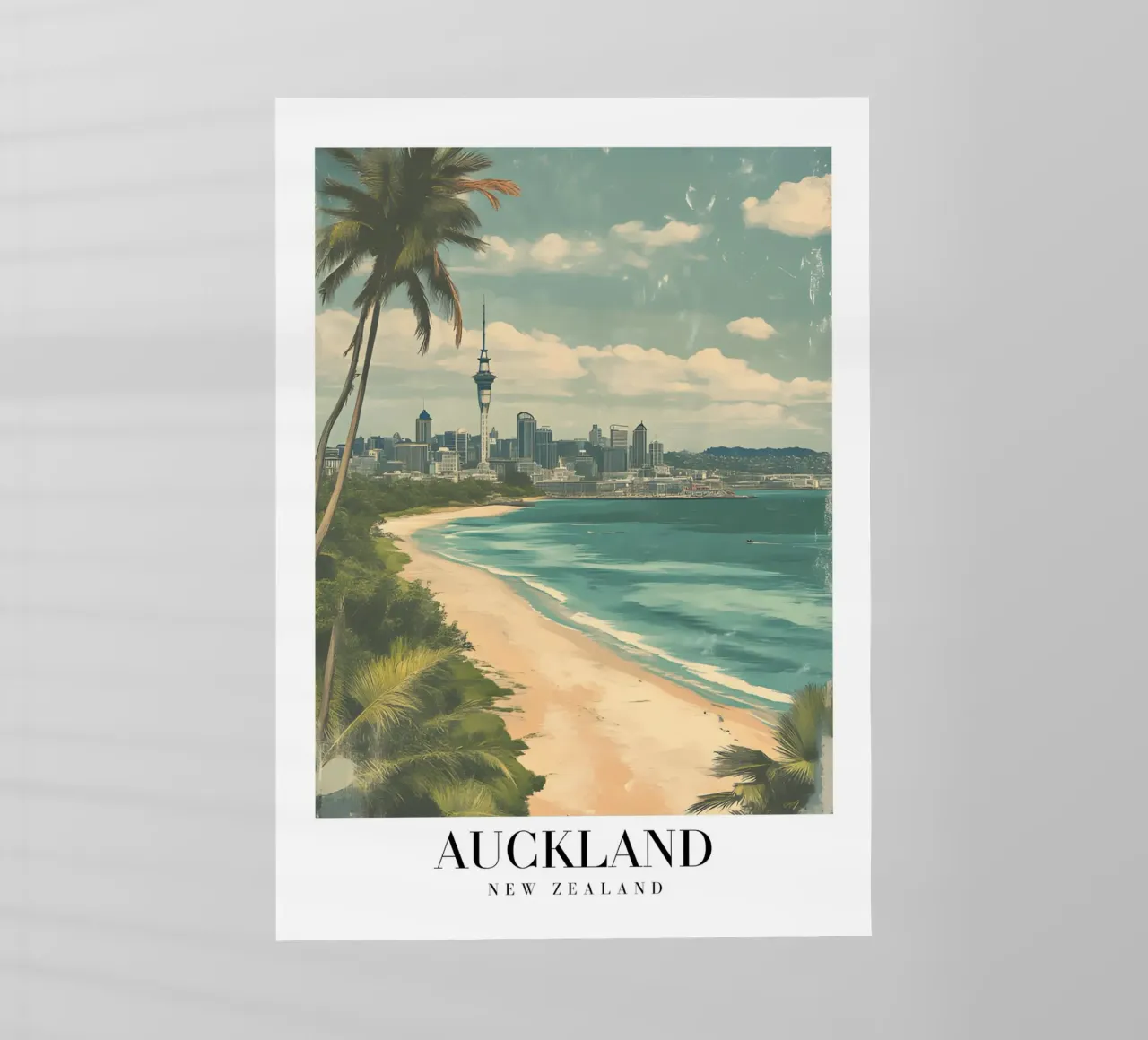 Stampa d'arte sullo skyline di Auckland - Spiaggia e Sky Tower pellicola backlit da homdeco