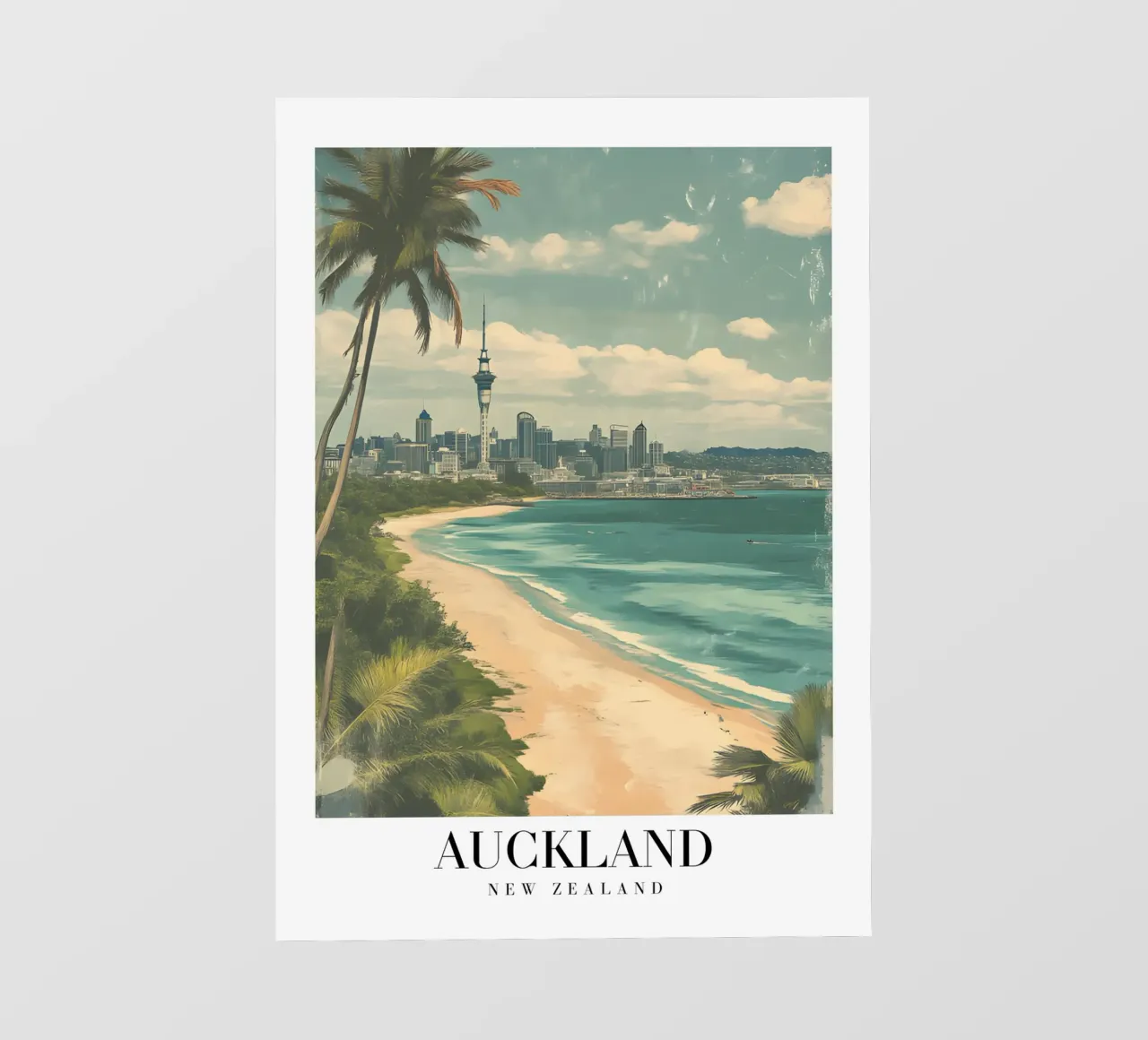 Stampa d'arte sullo skyline di Auckland - Spiaggia e Sky Tower pellicola backlit da homdeco