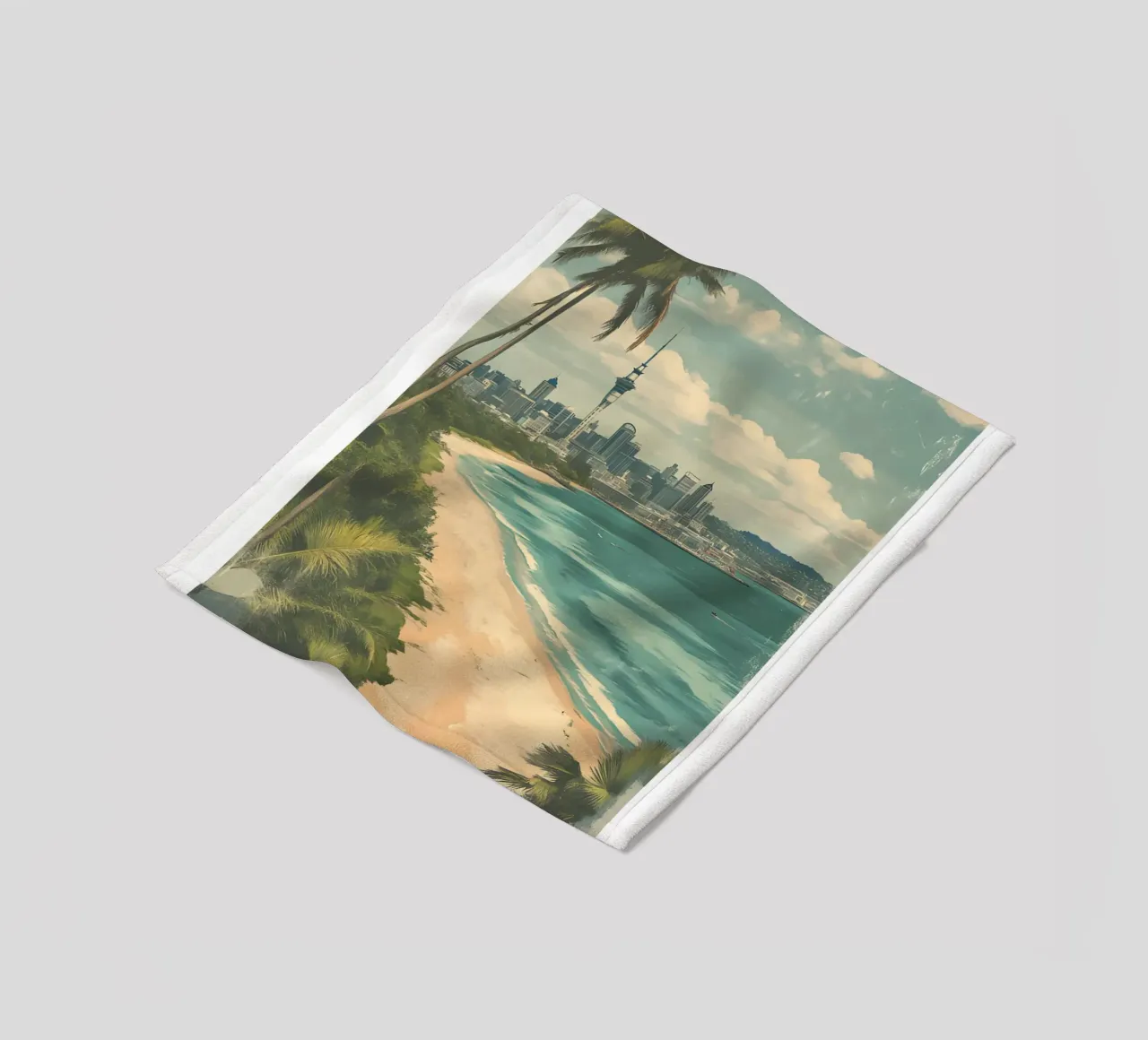 Stampa d'arte sullo skyline di Auckland - Spiaggia e Sky Tower coperta in pile da homdeco