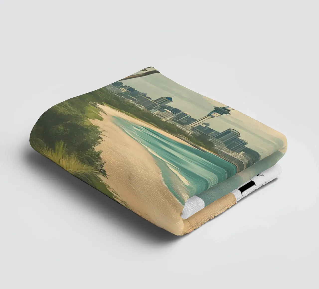 Stampa d'arte sullo skyline di Auckland - Spiaggia e Sky Tower asciugamano da bagno da homdeco