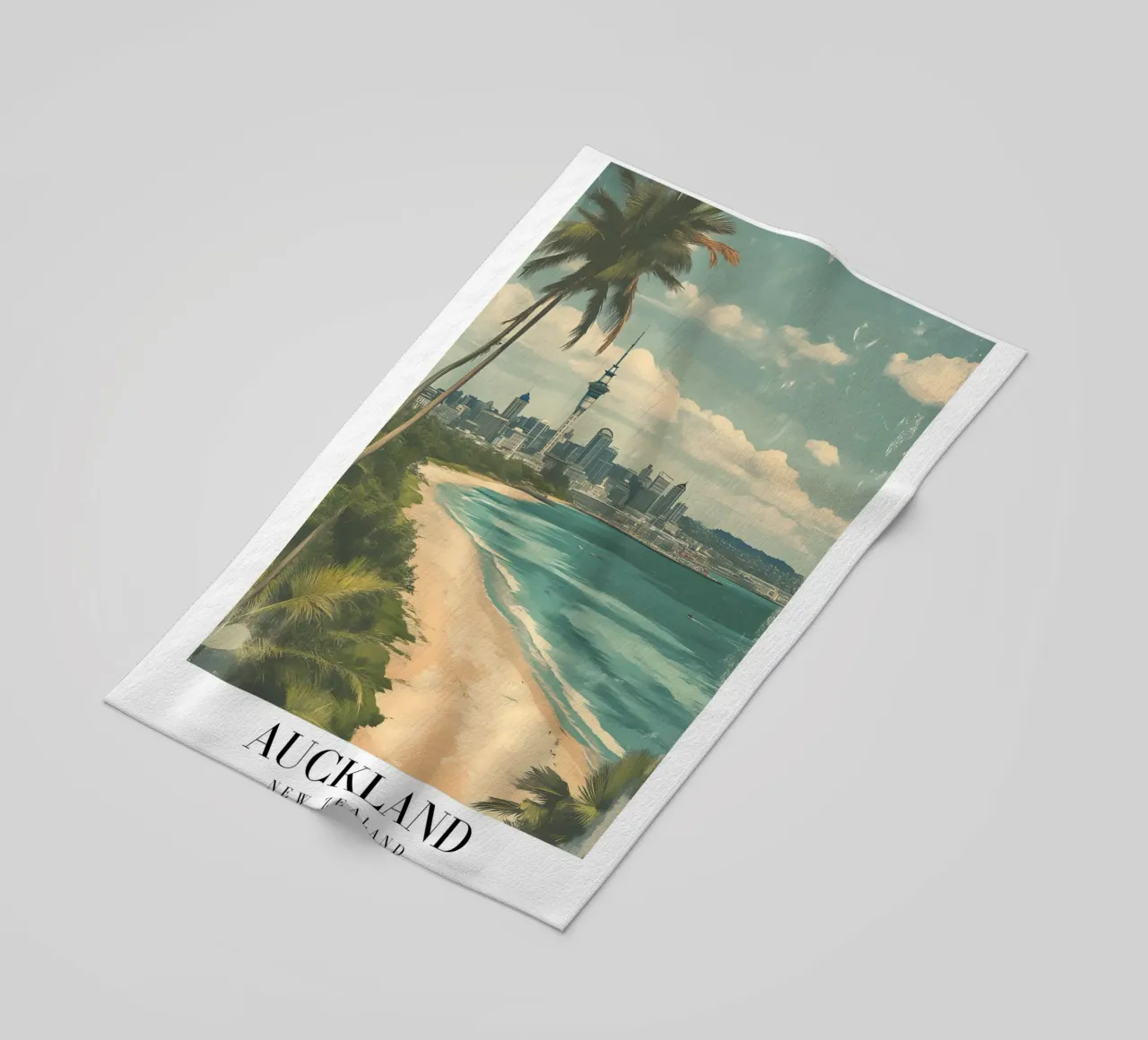Stampa d'arte sullo skyline di Auckland - Spiaggia e Sky Tower telo mare da homdeco