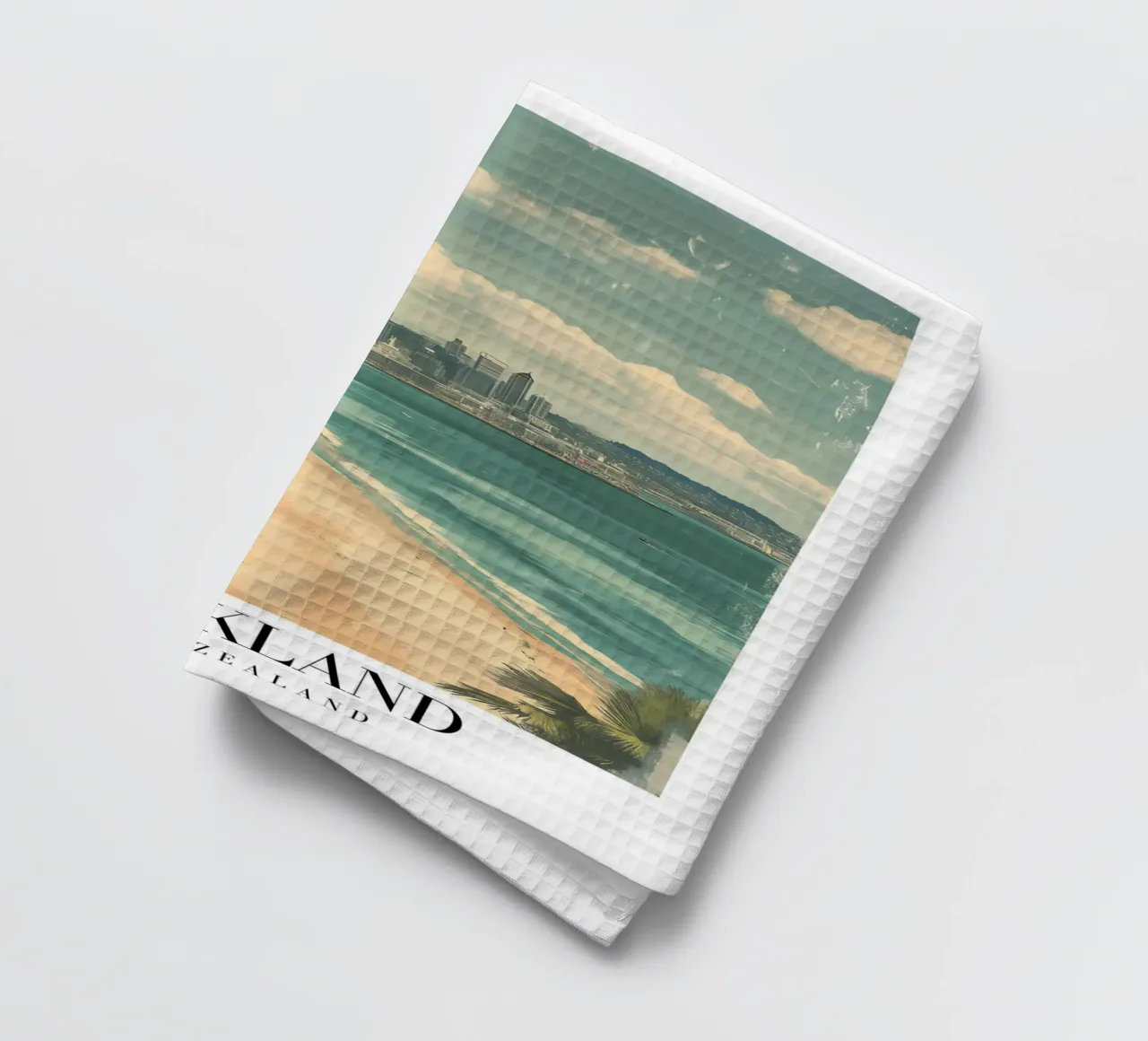 Stampa d'arte sullo skyline di Auckland - Spiaggia e Sky Tower canovaccio da cucina da homdeco