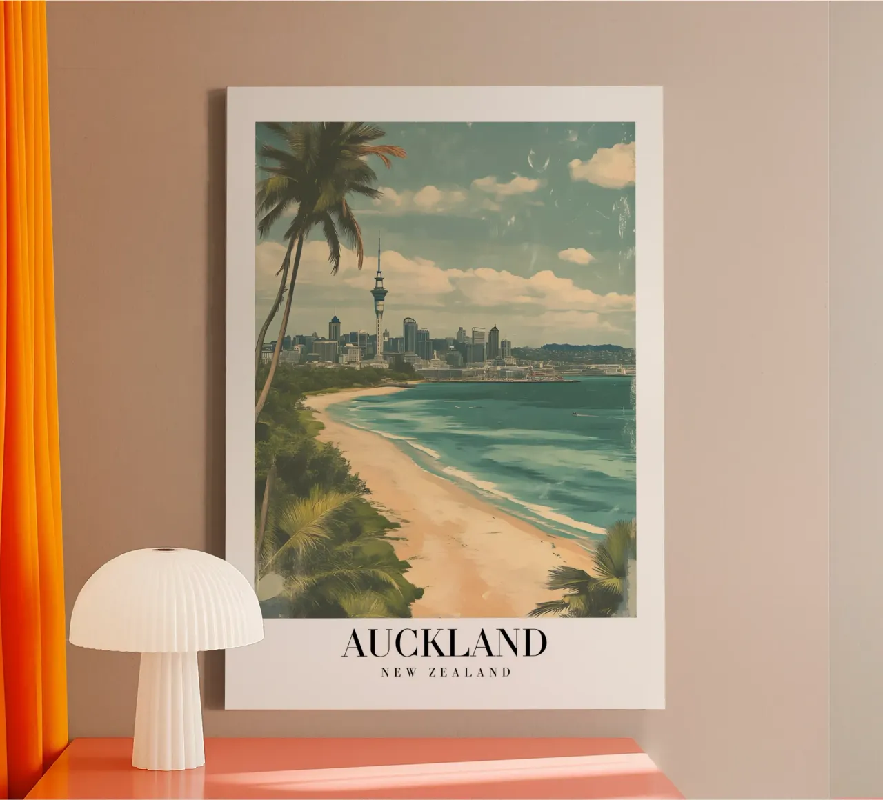Auckland Skyline Art Print - Strand & Sky Tower canvas met Baklijst van homdeco