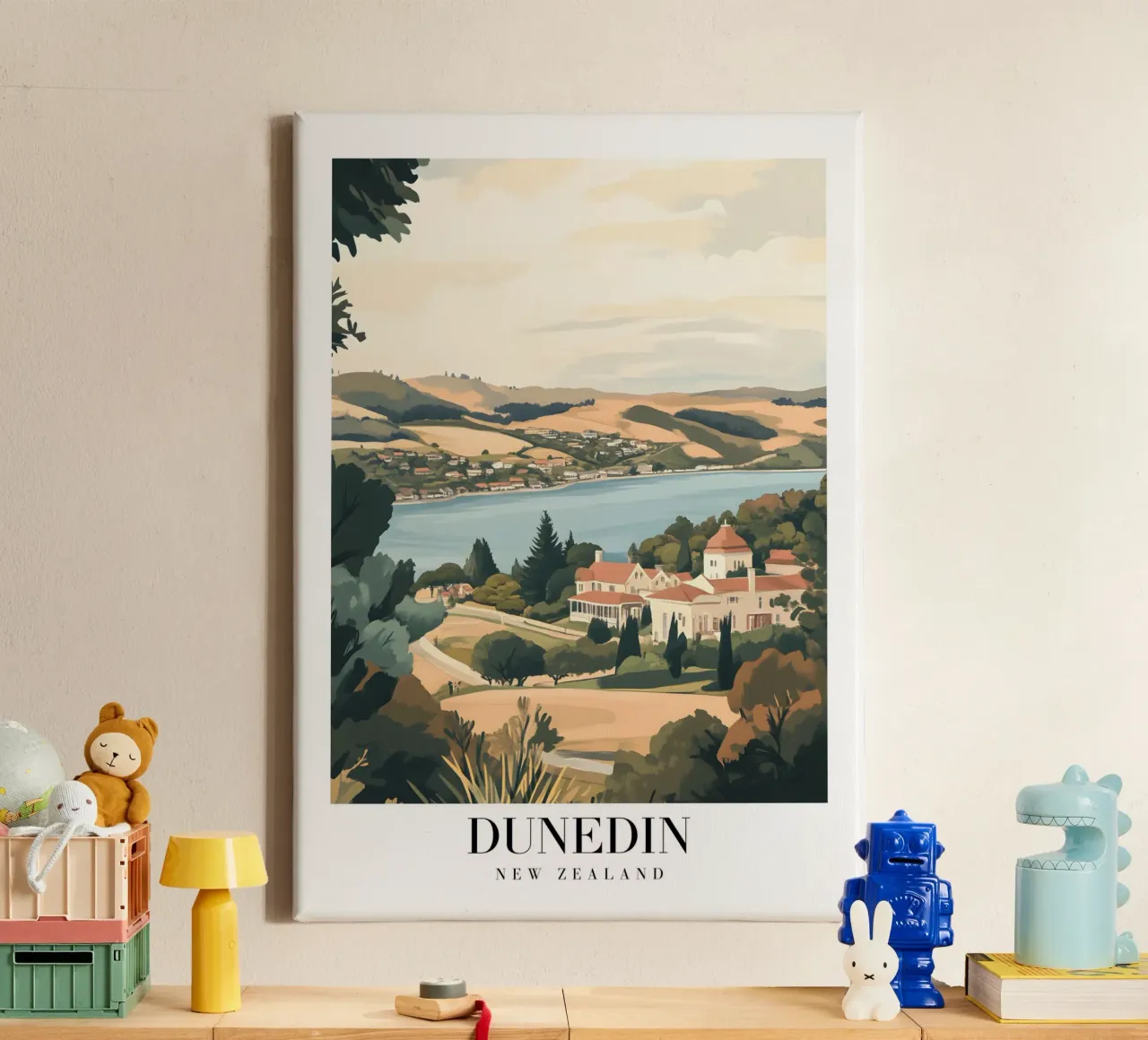 Dunedin Otago Harbour Art Print - Nieuw-Zeelands landschap canvas met Baklijst van homdeco