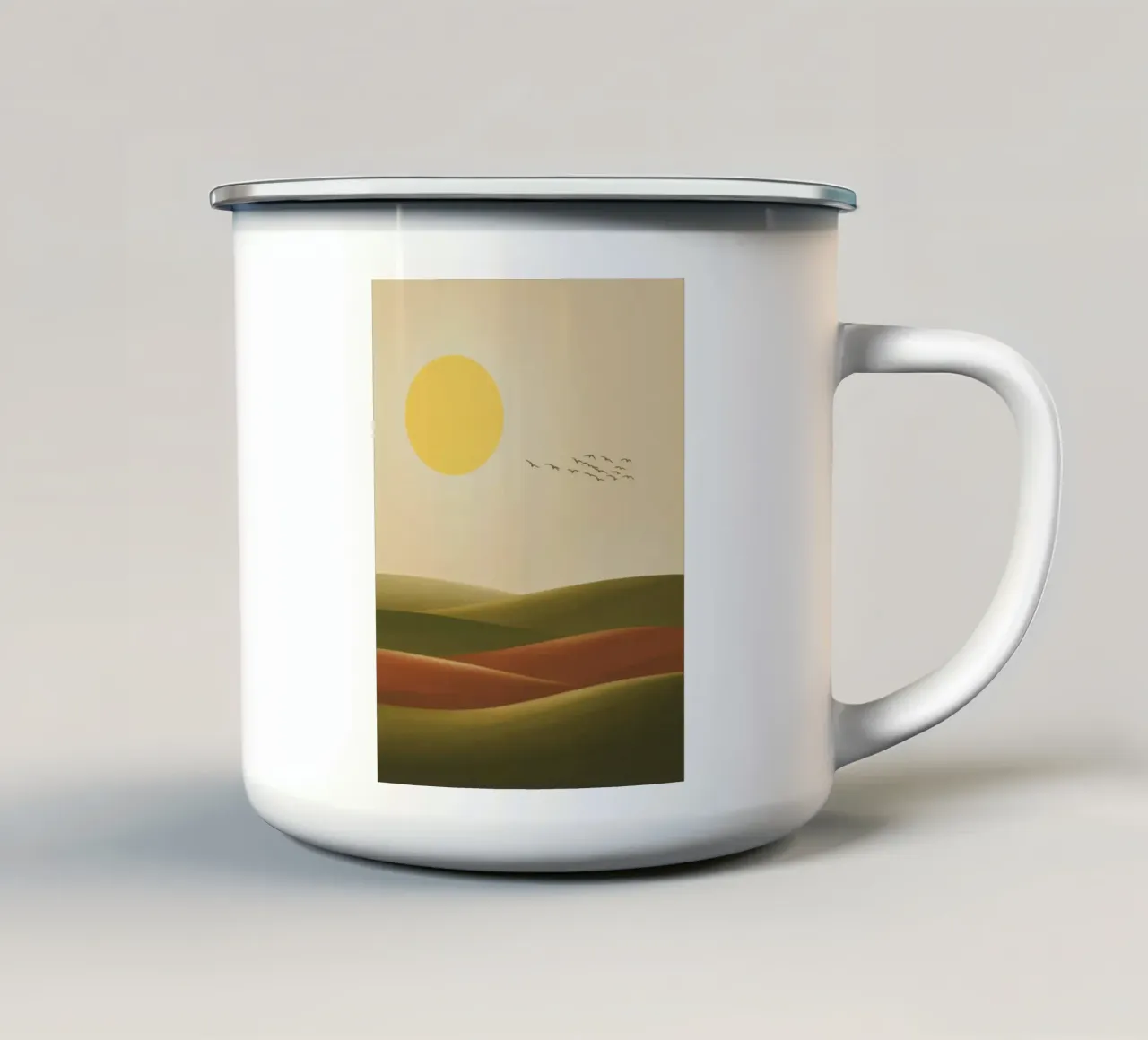 Sole e paesaggio, look natura retrò tazza in smalto da RB-Digital-Paintings