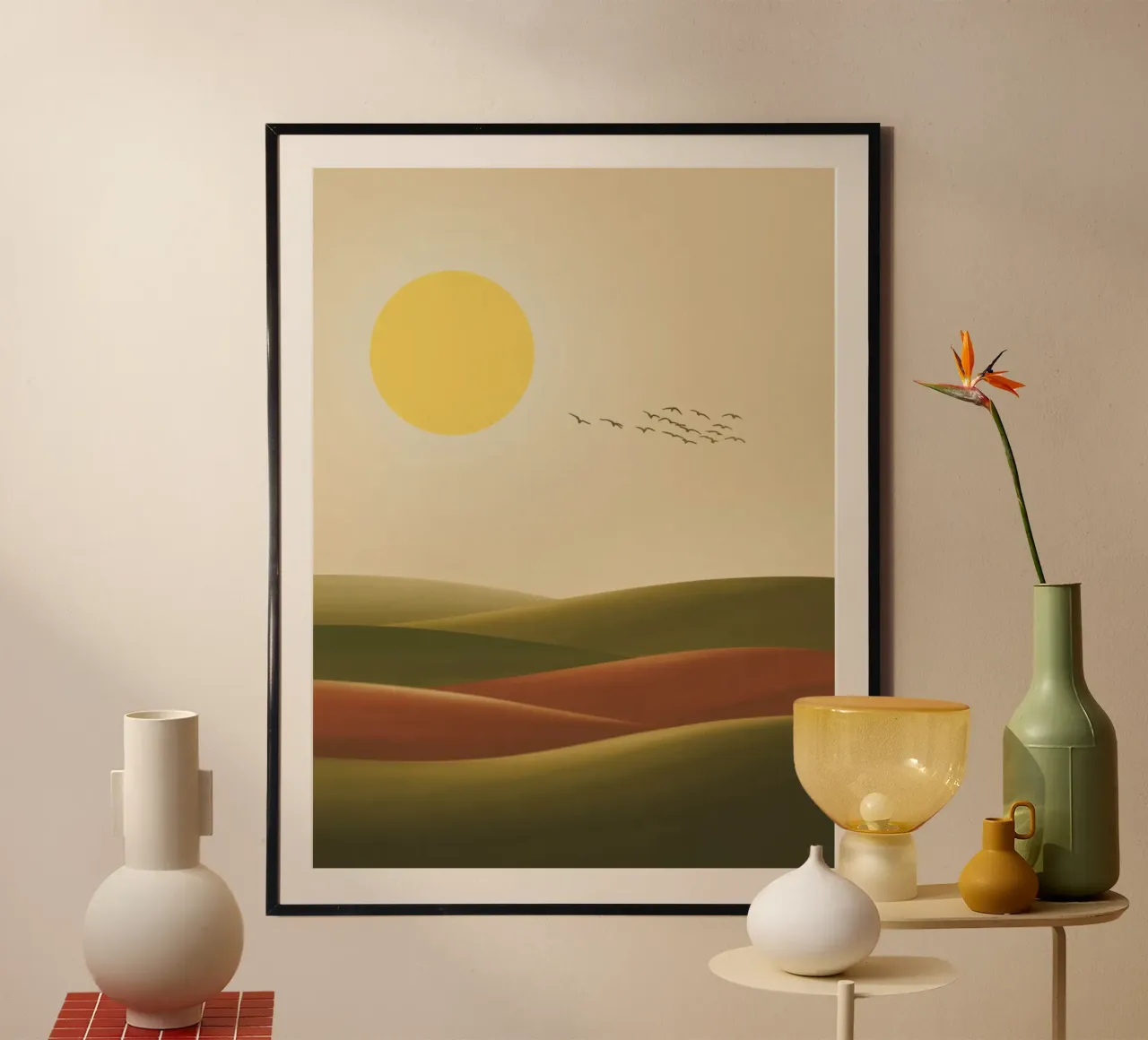 Sole e paesaggio, look natura retrò poster da RB-Digital-Paintings