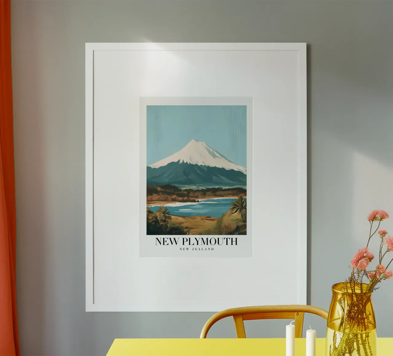 Impression d'art New Plymouth Mt. Taranaki - Vue côtière de la Nouvelle-Zélande poster avec cadre en aluminium de homdeco