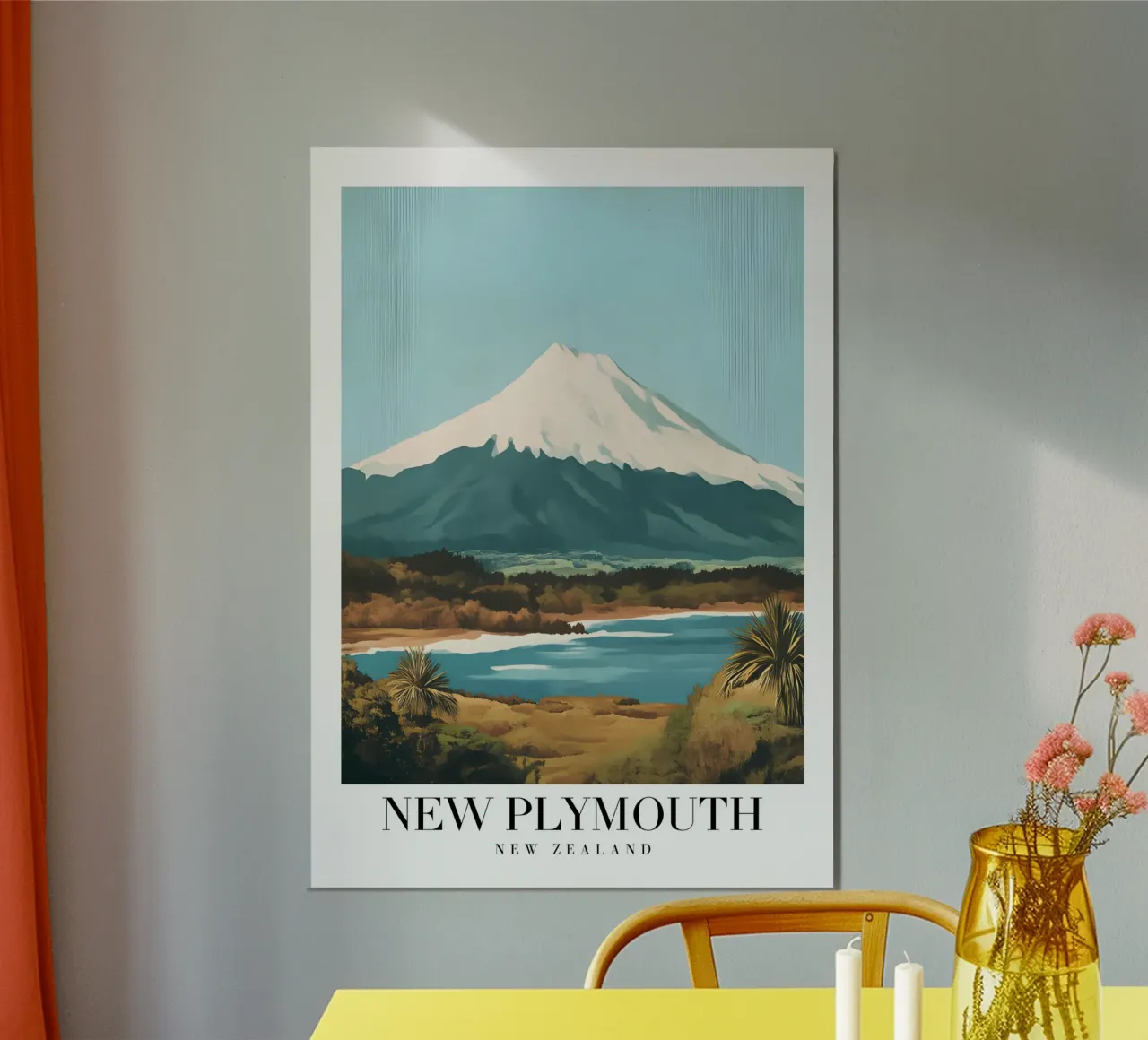 Impression d'art New Plymouth Mt. Taranaki - Vue côtière de la Nouvelle-Zélande poster avec cadre en aluminium de homdeco