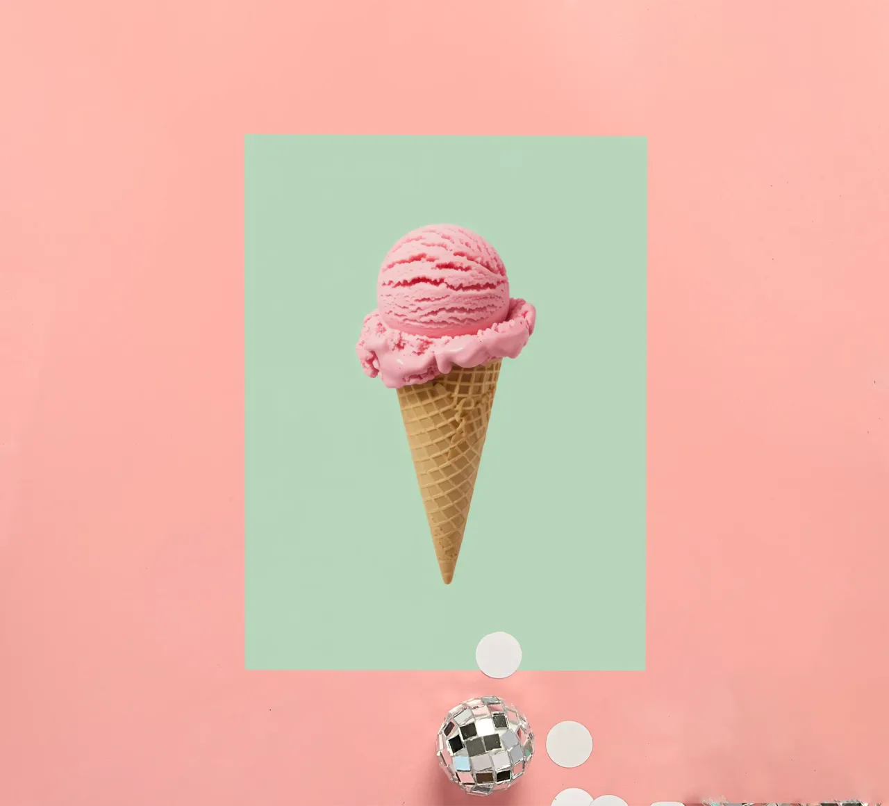 Helado de fresa sobre menta - Pop Art pegatina de RB-Digital-Paintings