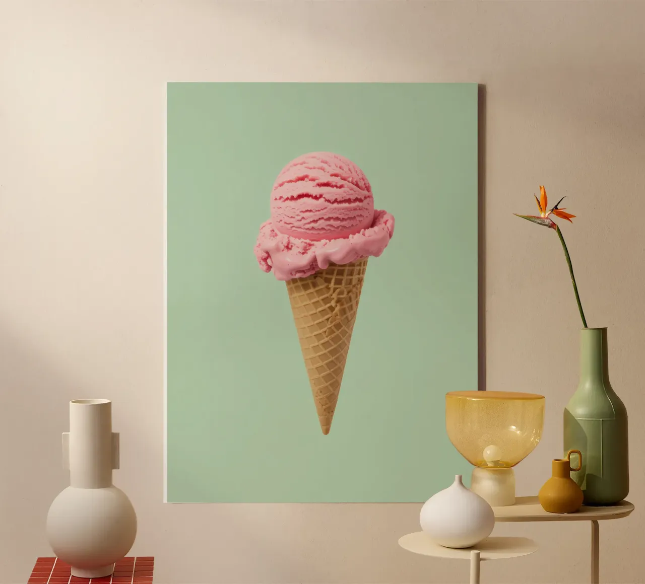 Aardbeienijs op munt - Pop Art canvas met Baklijst van RB-Digital-Paintings
