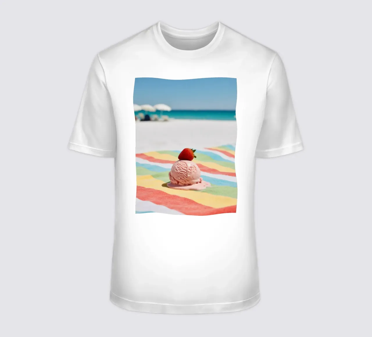 Erdbeer Ice cream am Strand, vibrazioni estive t-shirt da RB-Digital-Paintings
