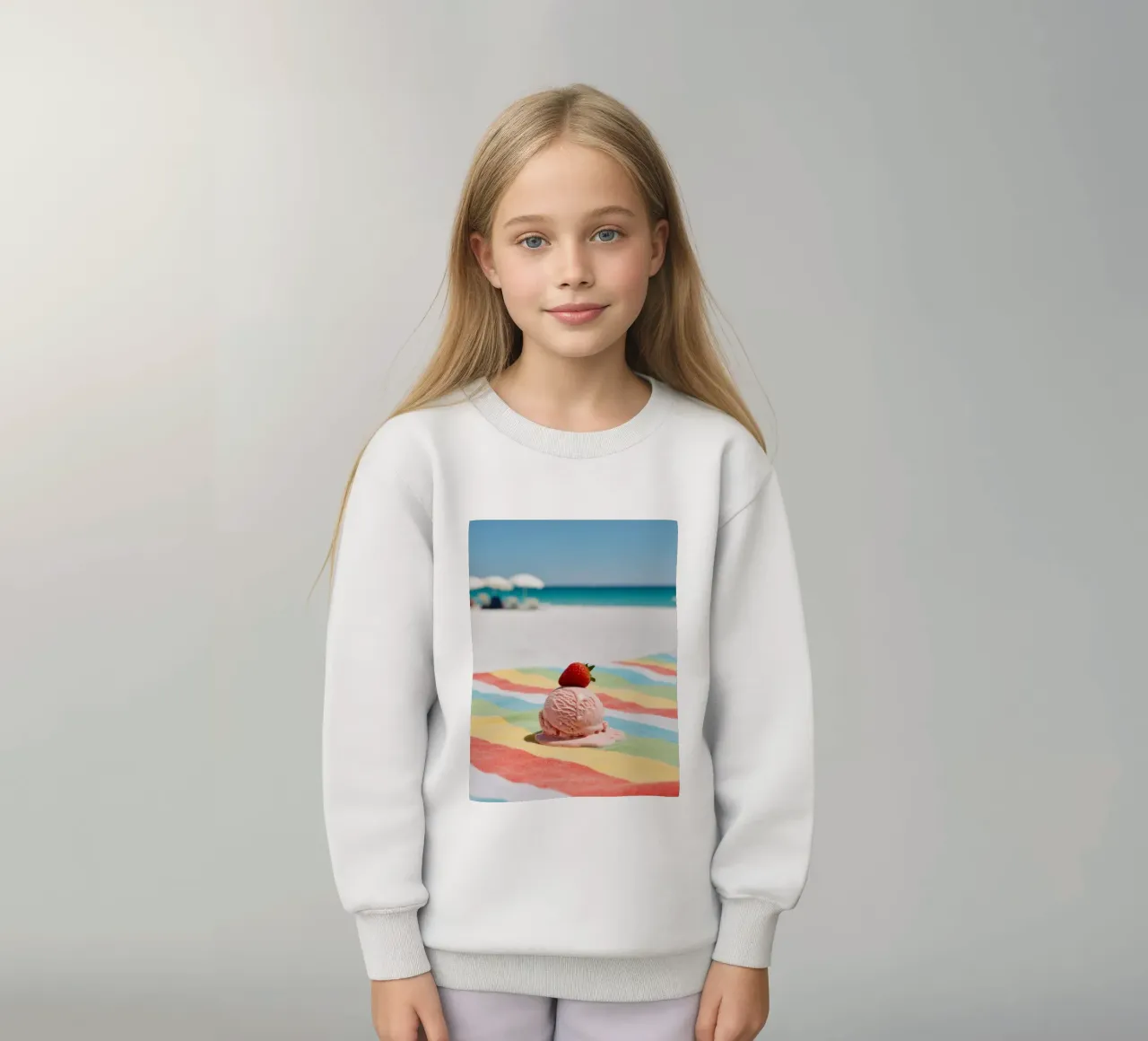 Erdbeer Ice cream am Strand, vibrazioni estive felpa bambino da RB-Digital-Paintings