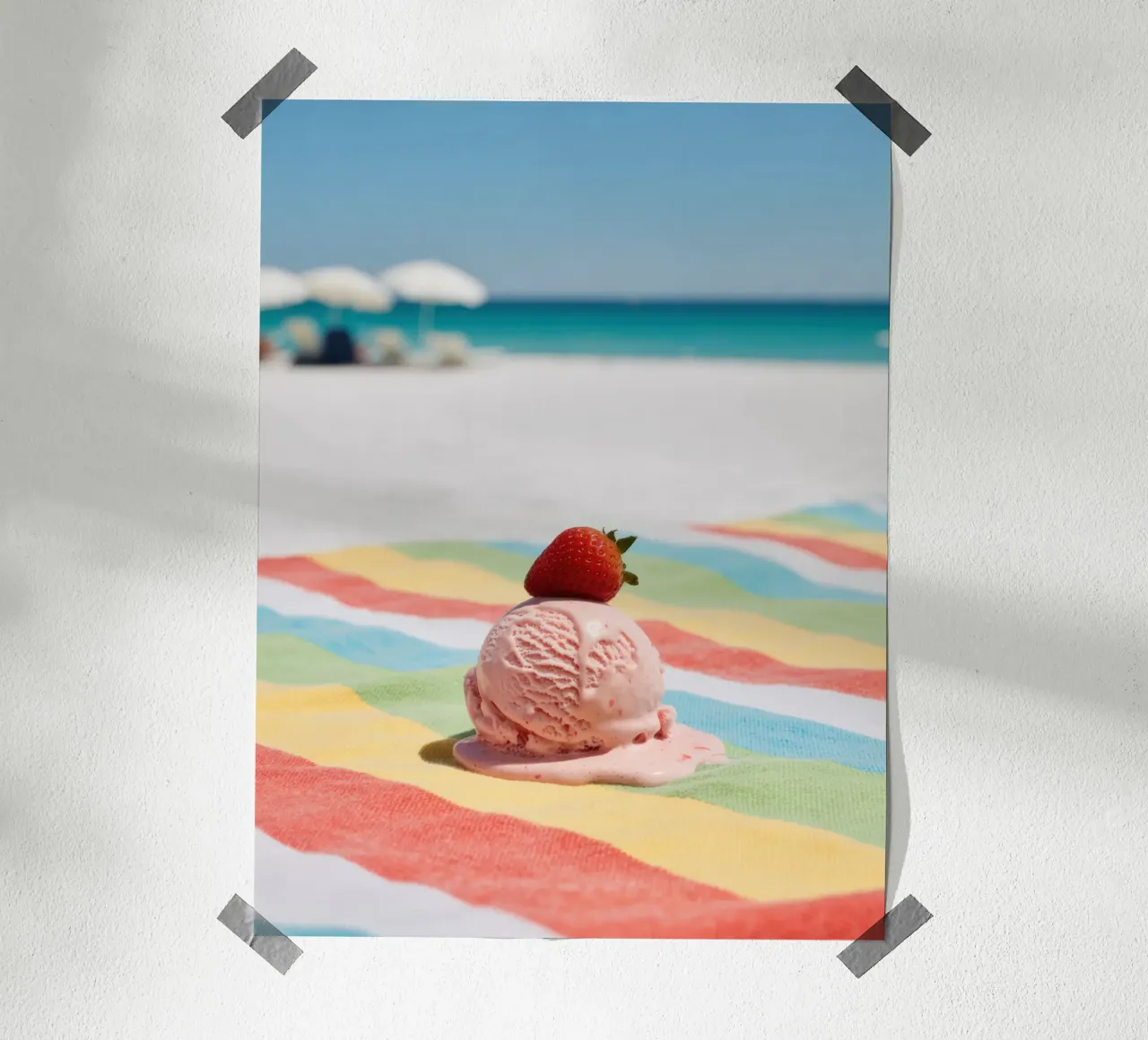 Erdbeer Ice cream am Strand, vibrazioni estive poster da RB-Digital-Paintings