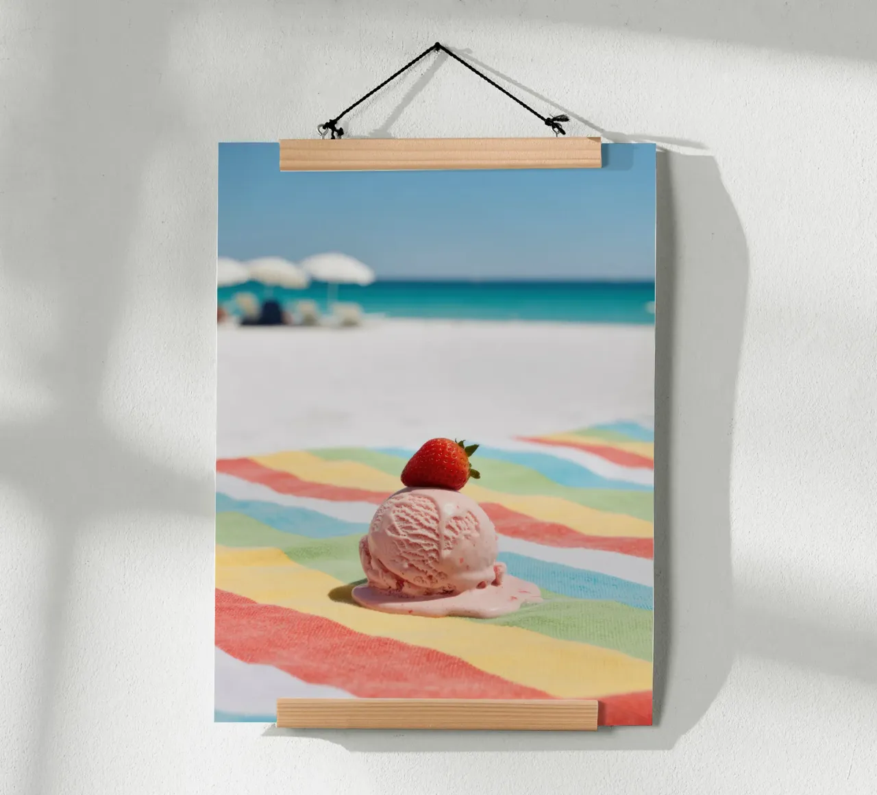 Erdbeer Ice cream am Strand, vibrazioni estive poster da RB-Digital-Paintings