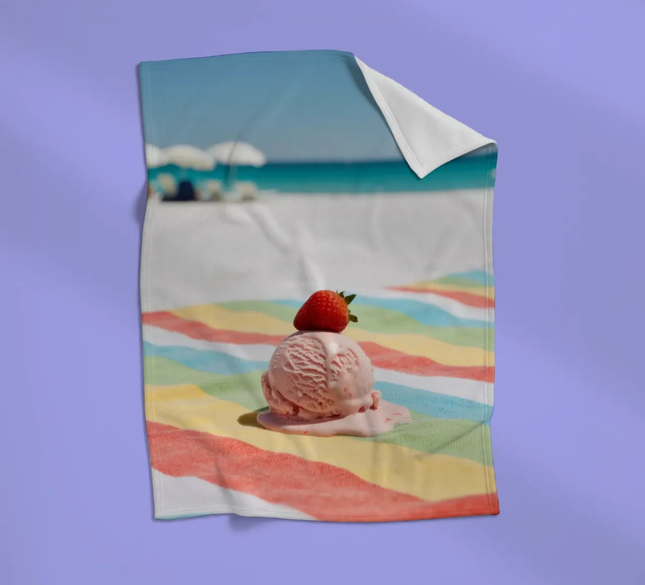 Erdbeer Ice cream am Strand, vibrazioni estive coperta in pile da RB-Digital-Paintings