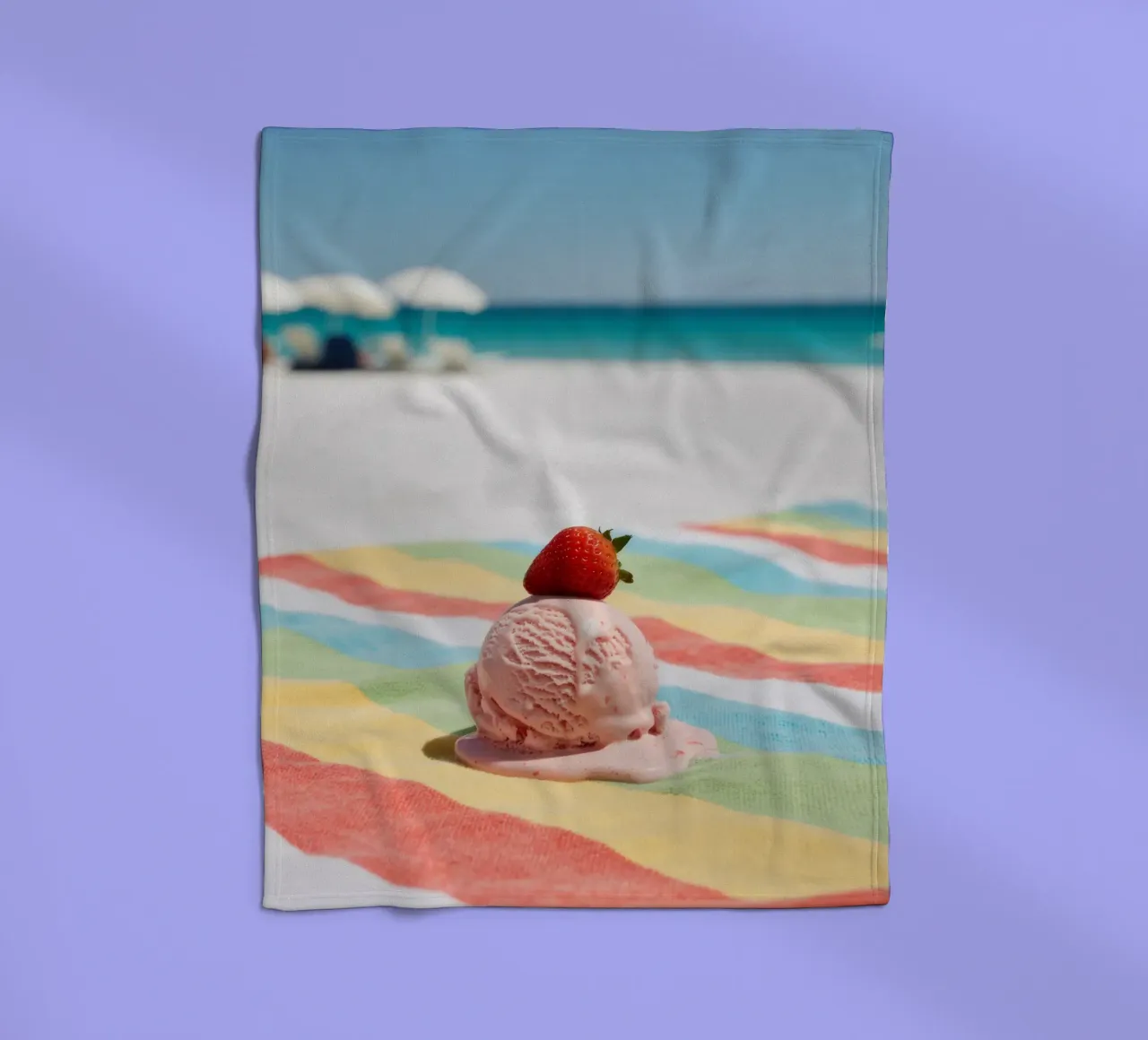 Erdbeer Ice cream am Strand, vibrazioni estive coperta in pile da RB-Digital-Paintings