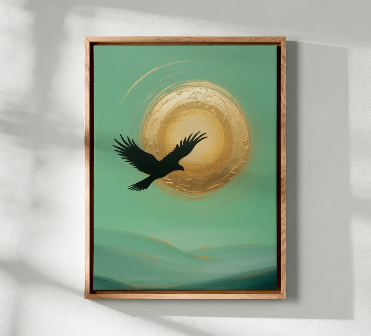 Golden Flight - Abstract elegance with sun canvas with Floater frame by RB-Digital-Paintings
