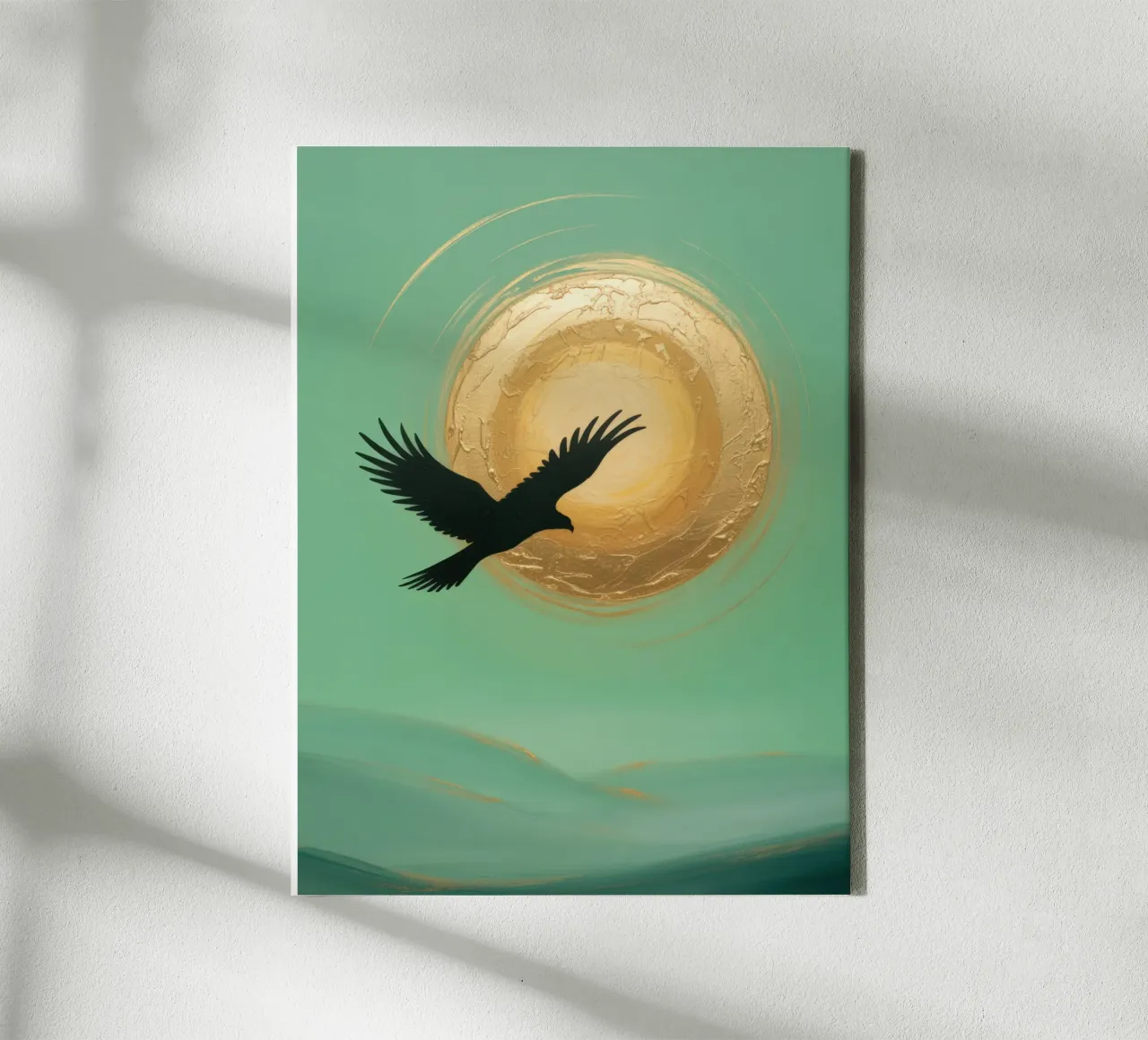 Golden Flight - Abstract elegance with sun canvas with Floater frame by RB-Digital-Paintings