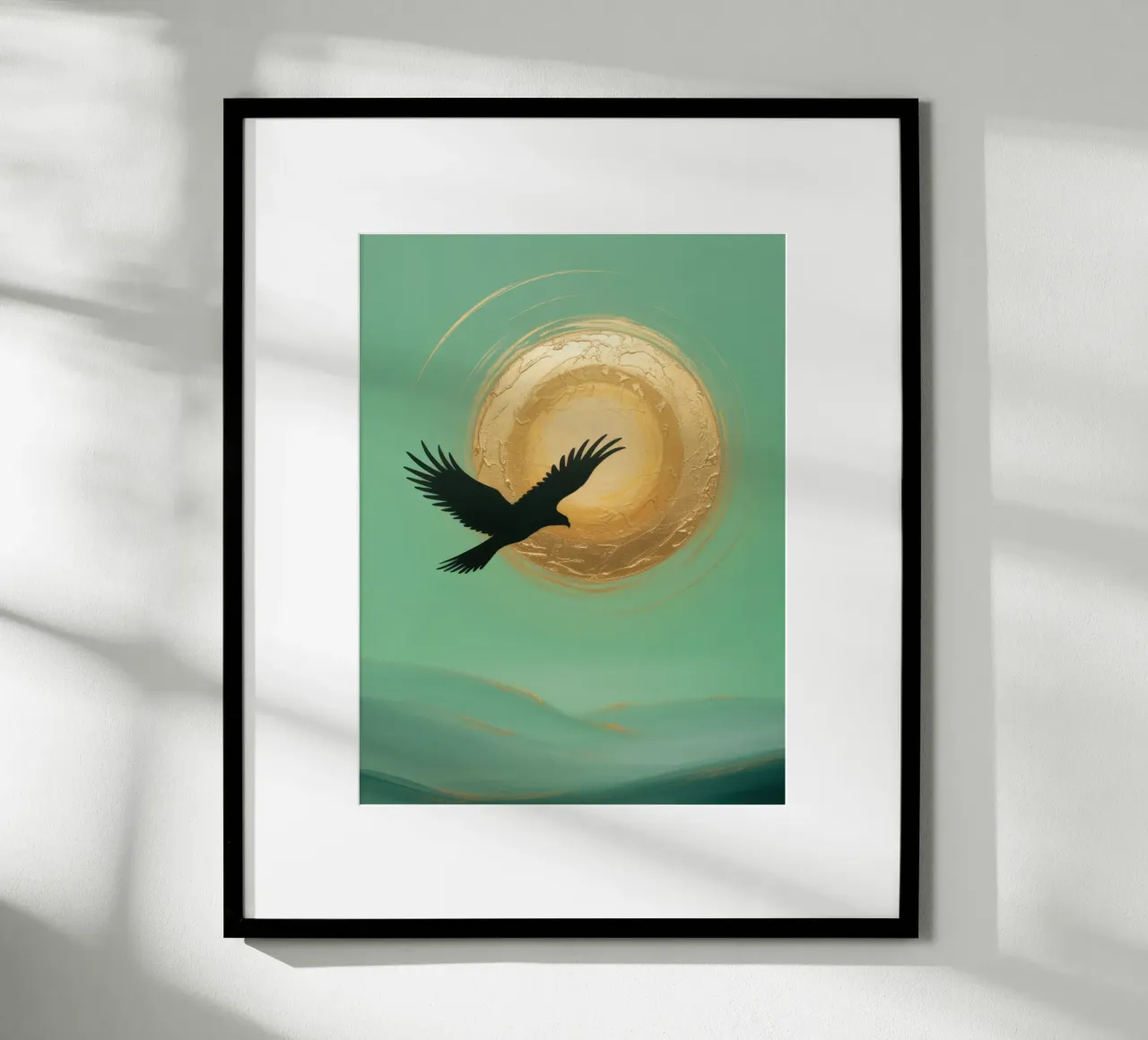 Golden Flight - Abstracte elegantie met zon poster van RB-Digital-Paintings