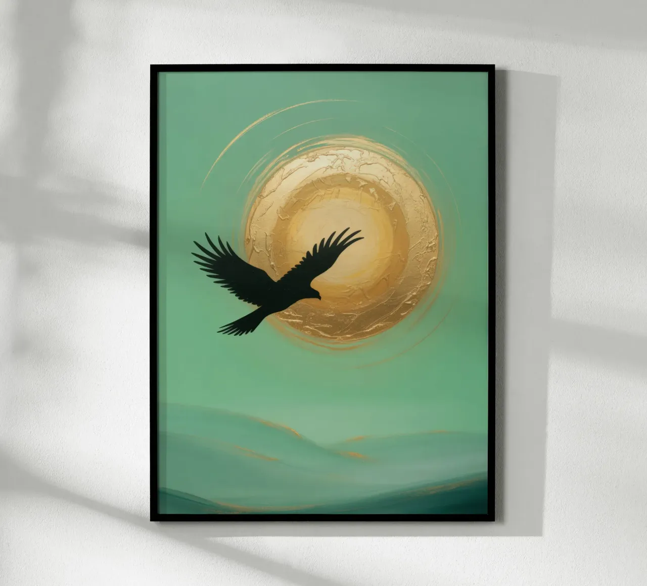 Golden Flight - Abstracte elegantie met zon poster van RB-Digital-Paintings