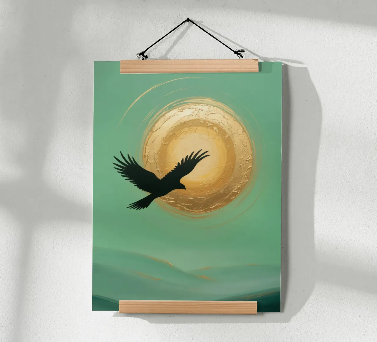 Golden Flight - Abstracte elegantie met zon poster van RB-Digital-Paintings