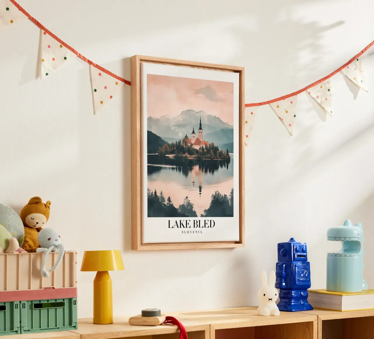 Insel Bled See Kirche Kunstdruck - Slowenien Ansicht Leinwand mit Schattenfugenrahmen von homdeco