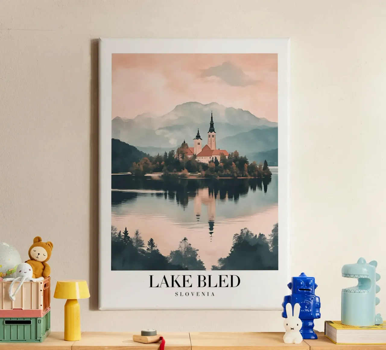 Insel Bled See Kirche Kunstdruck - Slowenien Ansicht Leinwand mit Schattenfugenrahmen von homdeco